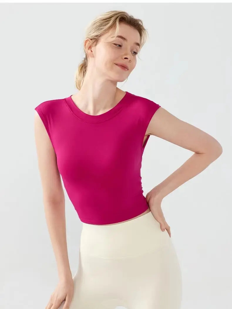 Sports Yoga Short Sleeve Fixed Chest Pad Sexy Backless Short Sports Quick-drying T-shirt Waist-retracting Slim and Fit Vest