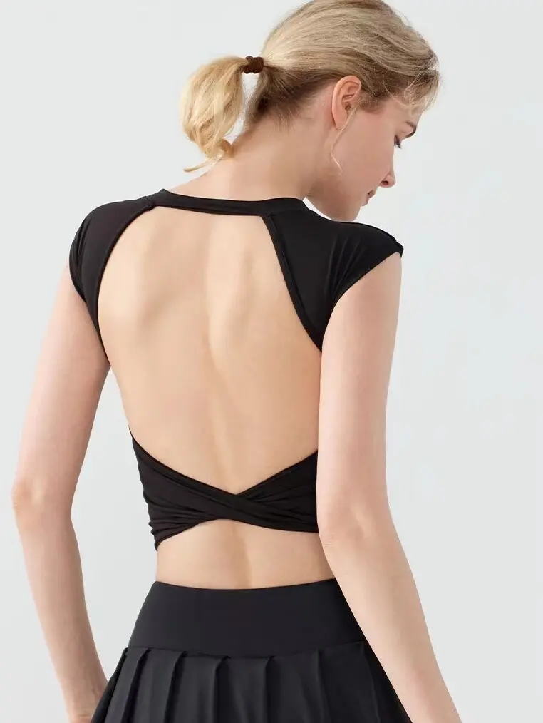 Sports Yoga Short Sleeve Fixed Chest Pad Sexy Backless Short Sports Quick-drying T-shirt Waist-retracting Slim and Fit Vest
