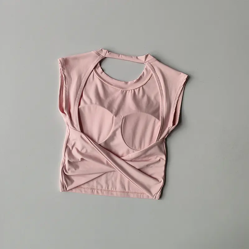 Sports Yoga Short Sleeve Fixed Chest Pad Sexy Backless Short Sports Quick-drying T-shirt Waist-retracting Slim and Fit Vest