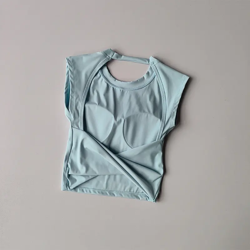 Sports Yoga Short Sleeve Fixed Chest Pad Sexy Backless Short Sports Quick-drying T-shirt Waist-retracting Slim and Fit Vest