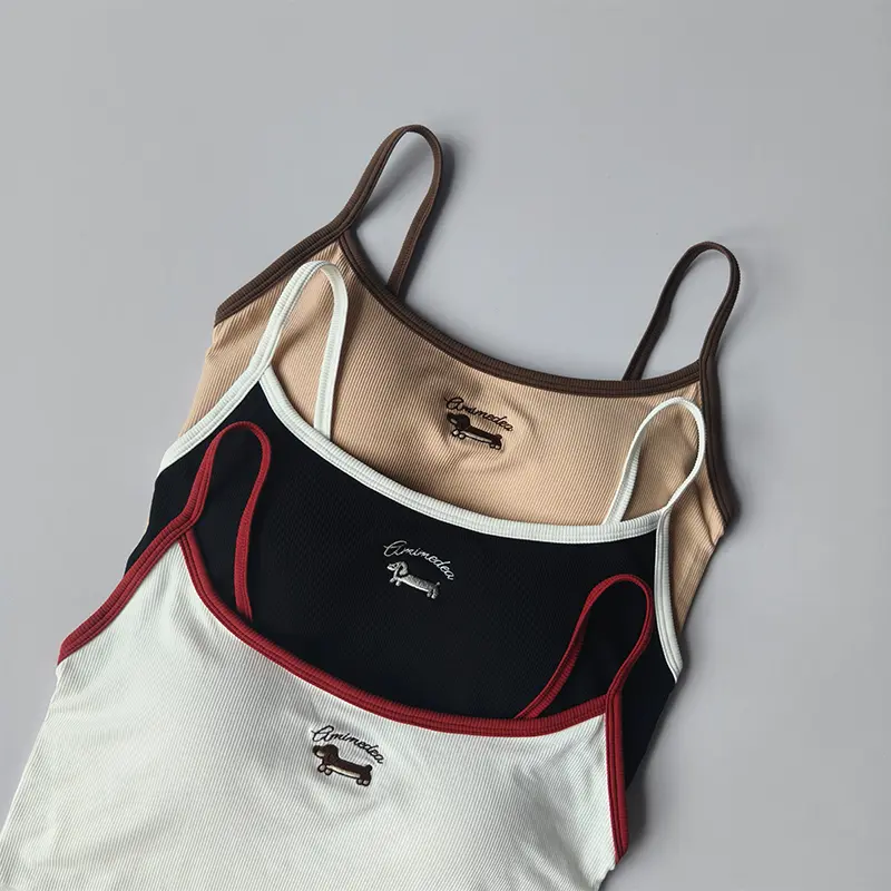 Contrasting Color Fitness Suspenders for Women Gym Wearing Outer and Inner Tops Integrated Cup Yoga Sports Underwear Vest Summer