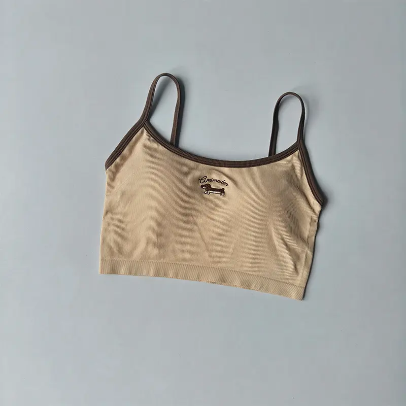 Contrasting Color Fitness Suspenders for Women Gym Wearing Outer and Inner Tops Integrated Cup Yoga Sports Underwear Vest Summer
