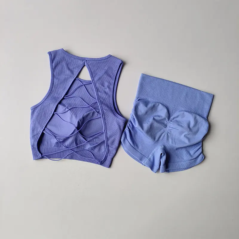 Seamless Beauty Back Yoga Suit Running Quick-drying Tight Sports Bras and High Waisted Shorts Fitness Suit Set for Women Set