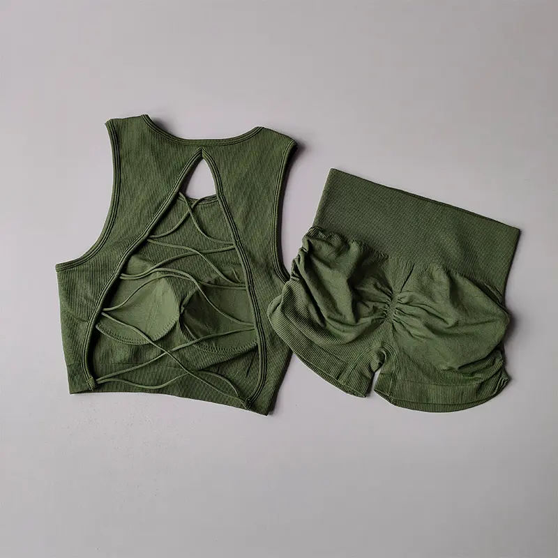 Seamless Beauty Back Yoga Suit Running Quick-drying Tight Sports Bras and High Waisted Shorts Fitness Suit Set for Women Set
