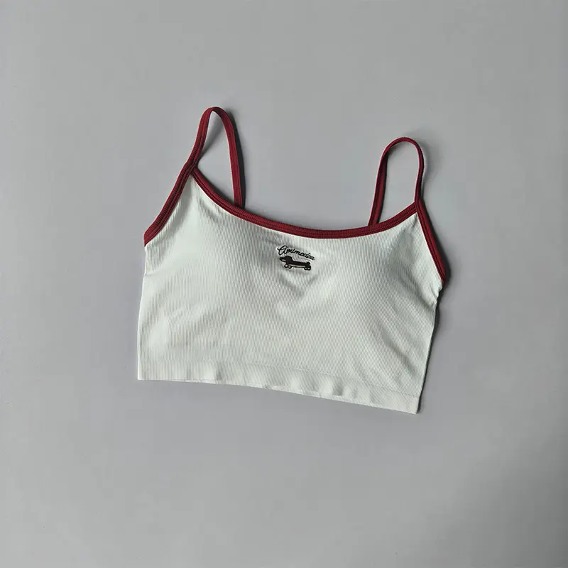 Contrasting Color Fitness Suspenders for Women Gym Wearing Outer and Inner Tops Integrated Cup Yoga Sports Underwear Vest Summer