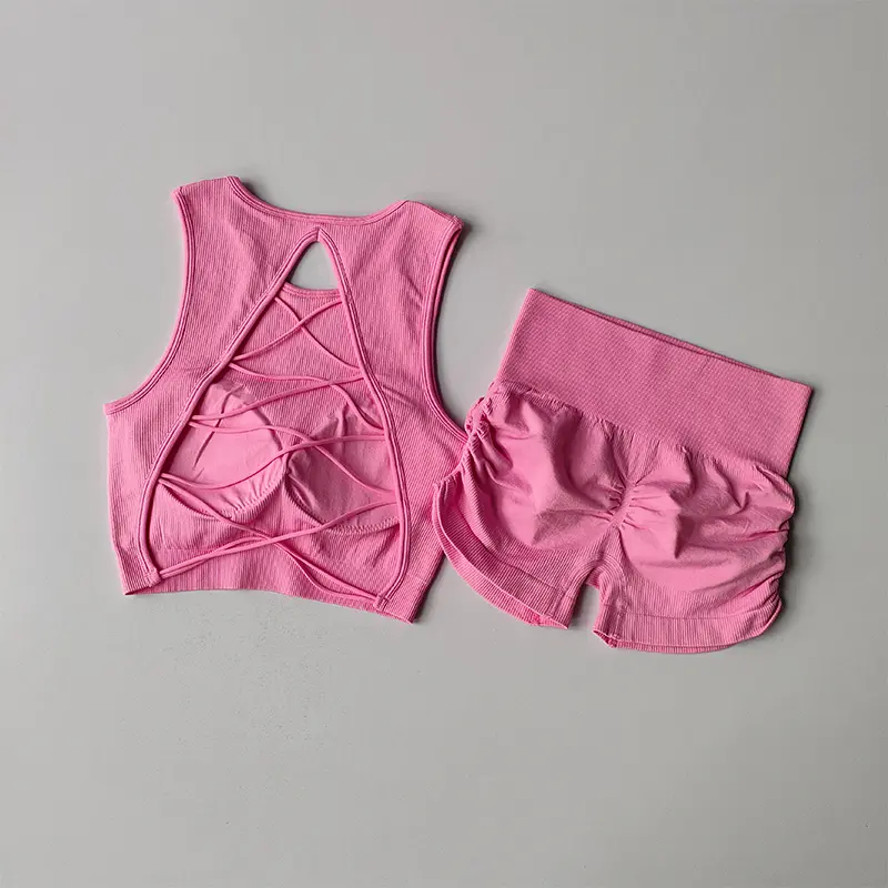 Seamless Beauty Back Yoga Suit Running Quick-drying Tight Sports Bras and High Waisted Shorts Fitness Suit Set for Women Set