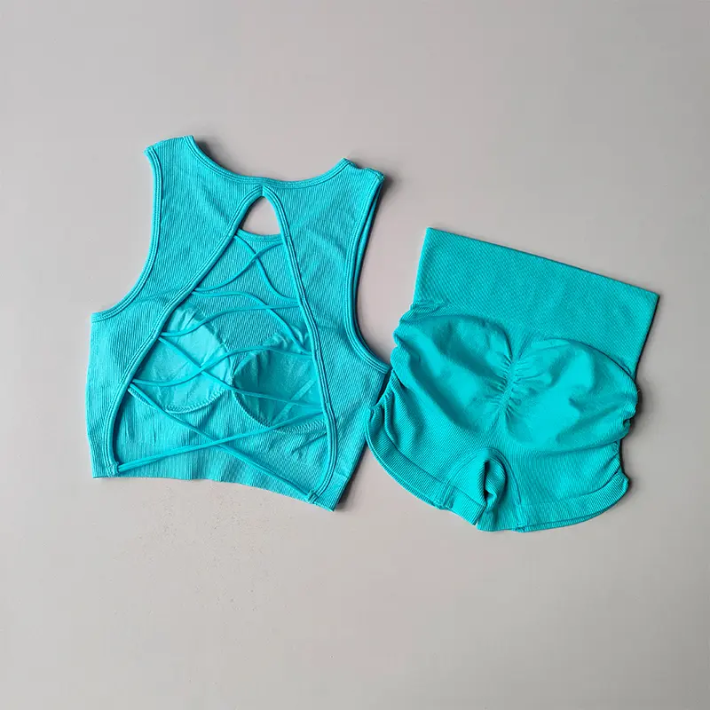 Seamless Beauty Back Yoga Suit Running Quick-drying Tight Sports Bras and High Waisted Shorts Fitness Suit Set for Women Set