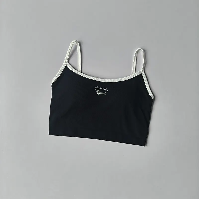 Contrasting Color Fitness Suspenders for Women Gym Wearing Outer and Inner Tops Integrated Cup Yoga Sports Underwear Vest Summer