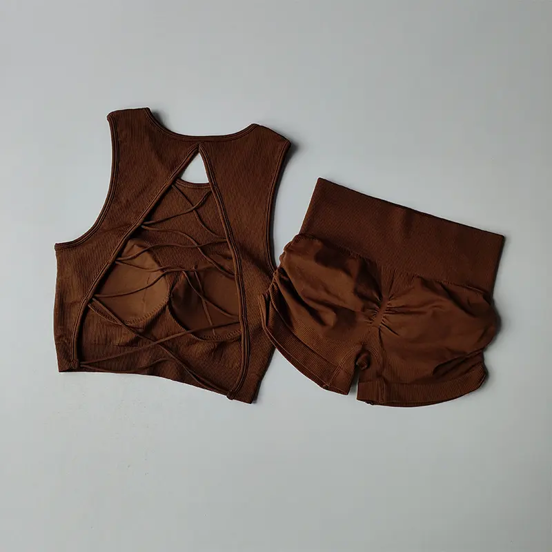 Seamless Beauty Back Yoga Suit Running Quick-drying Tight Sports Bras and High Waisted Shorts Fitness Suit Set for Women Set