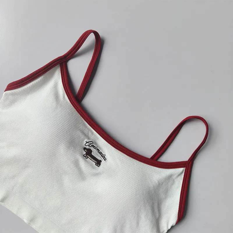 Contrasting Color Fitness Suspenders for Women Gym Wearing Outer and Inner Tops Integrated Cup Yoga Sports Underwear Vest Summer