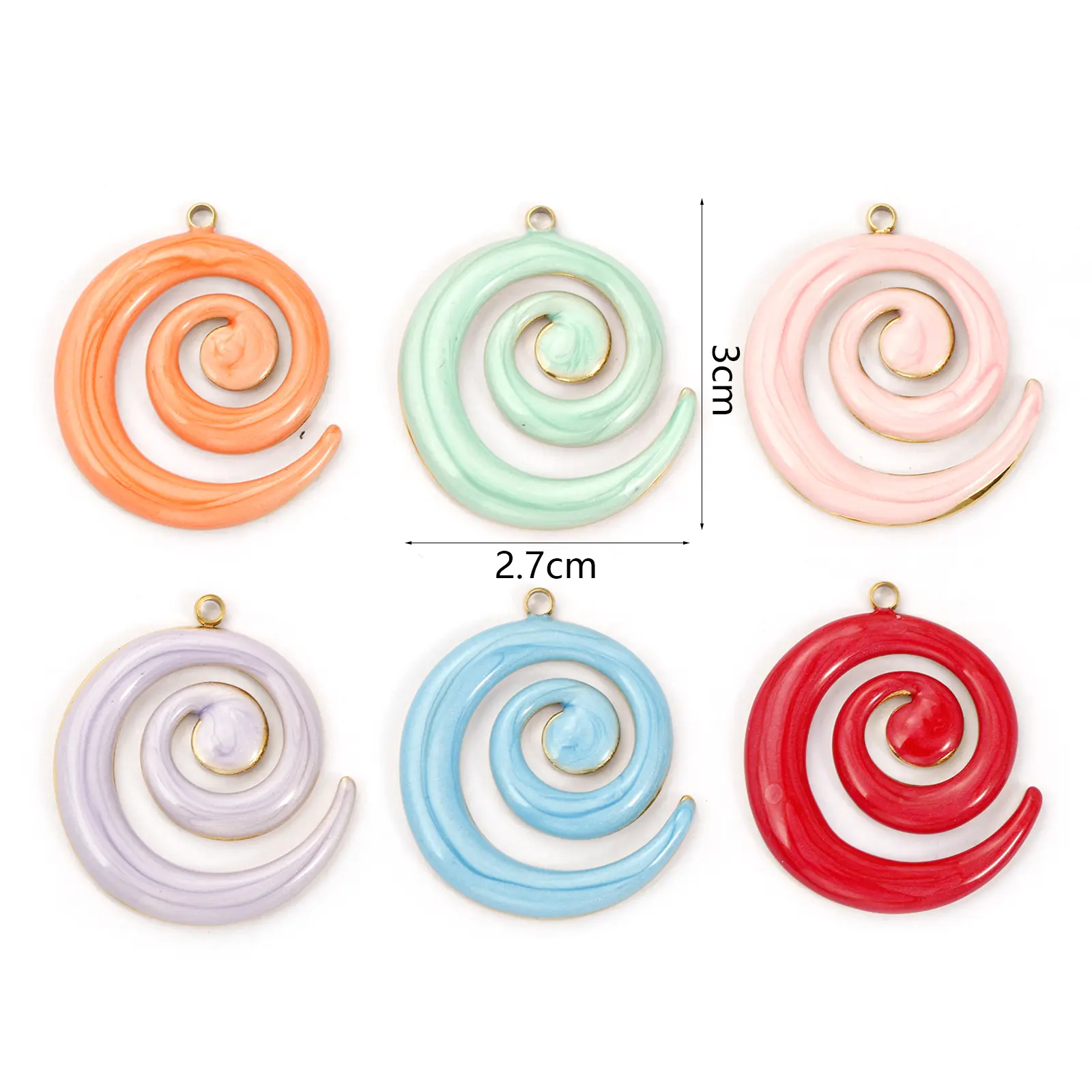 2 PCs 304 Stainless Steel Pendants 18K Gold Plated Enamel Spiral Pearlized Charms For DIY Necklace Jewelry Making 3cm x 2.7cm