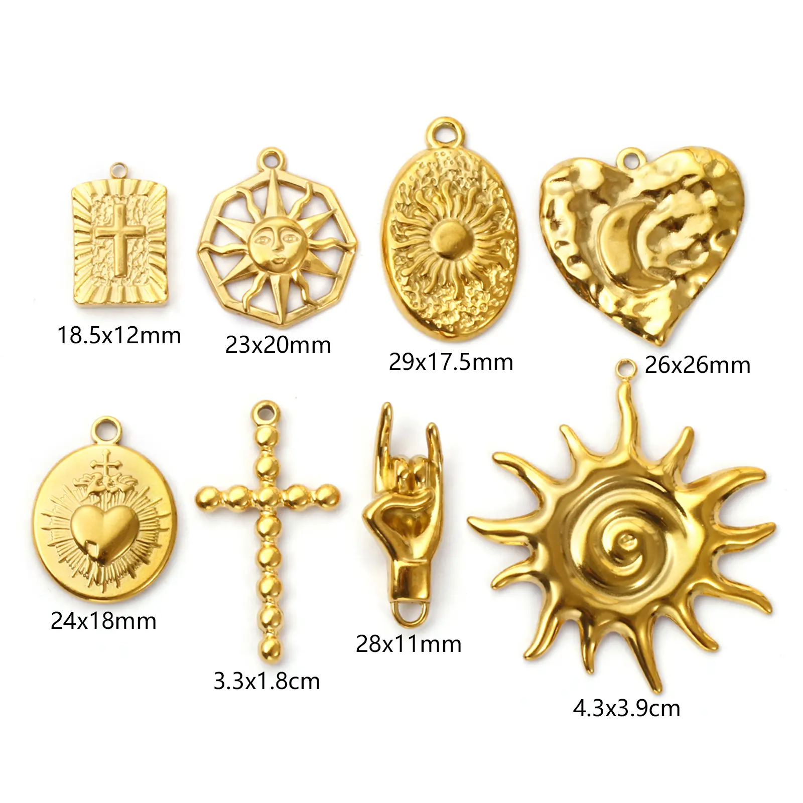 2 PCs 304 Stainless Steel Charms 18K Gold Plated Heart Cross Sun Metal Pendant For DIY Necklace Jewelry Making Findings