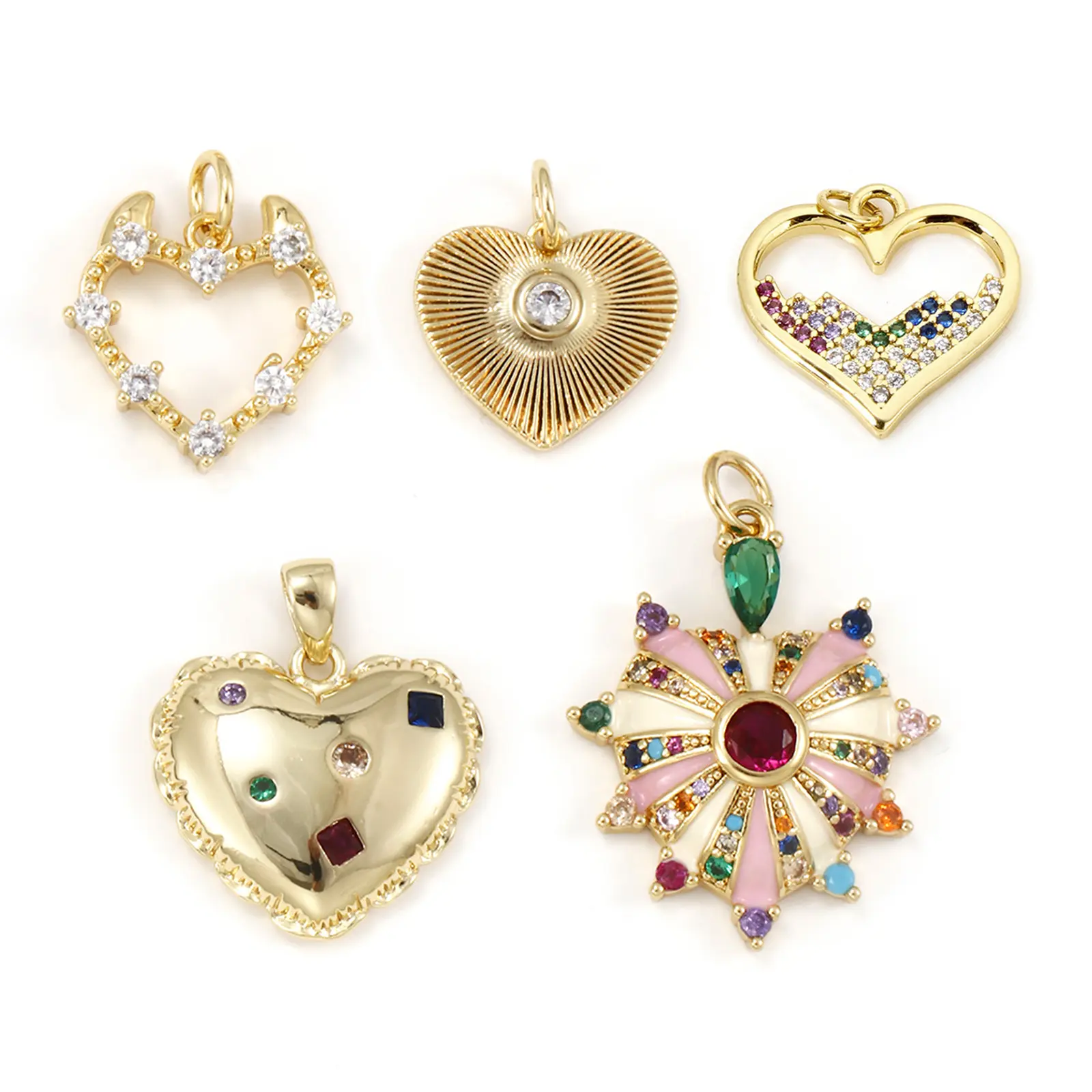 1 Piece Brass & Cubic Zirconia Valentine's Day Charms 18K Real Gold Plated Heart Pendant For DIY Necklace Jewelry Making