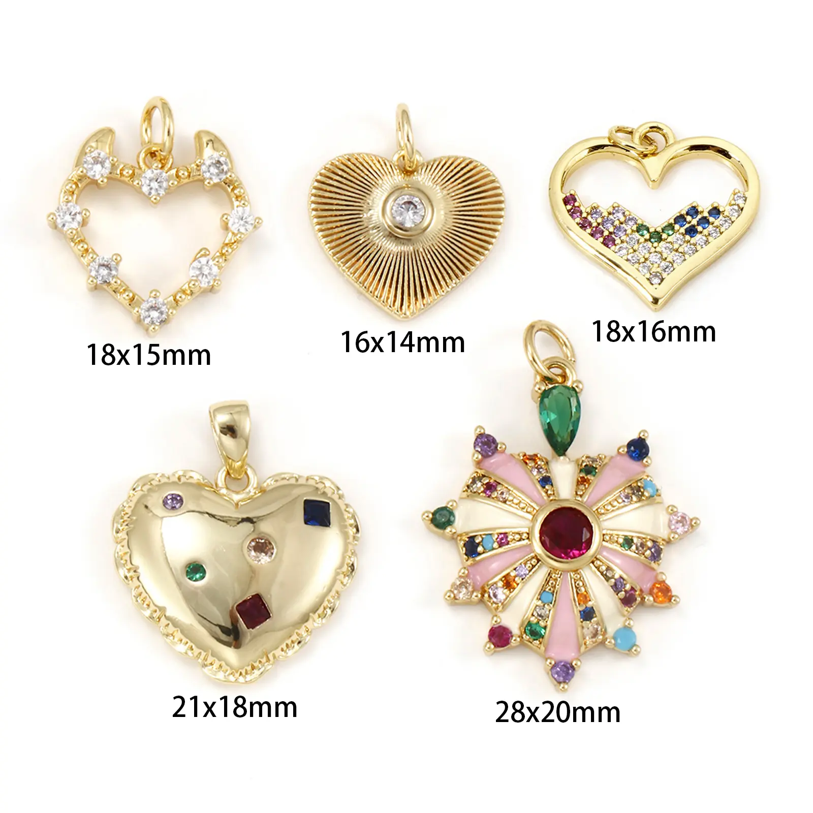 1 Piece Brass & Cubic Zirconia Valentine's Day Charms 18K Real Gold Plated Heart Pendant For DIY Necklace Jewelry Making