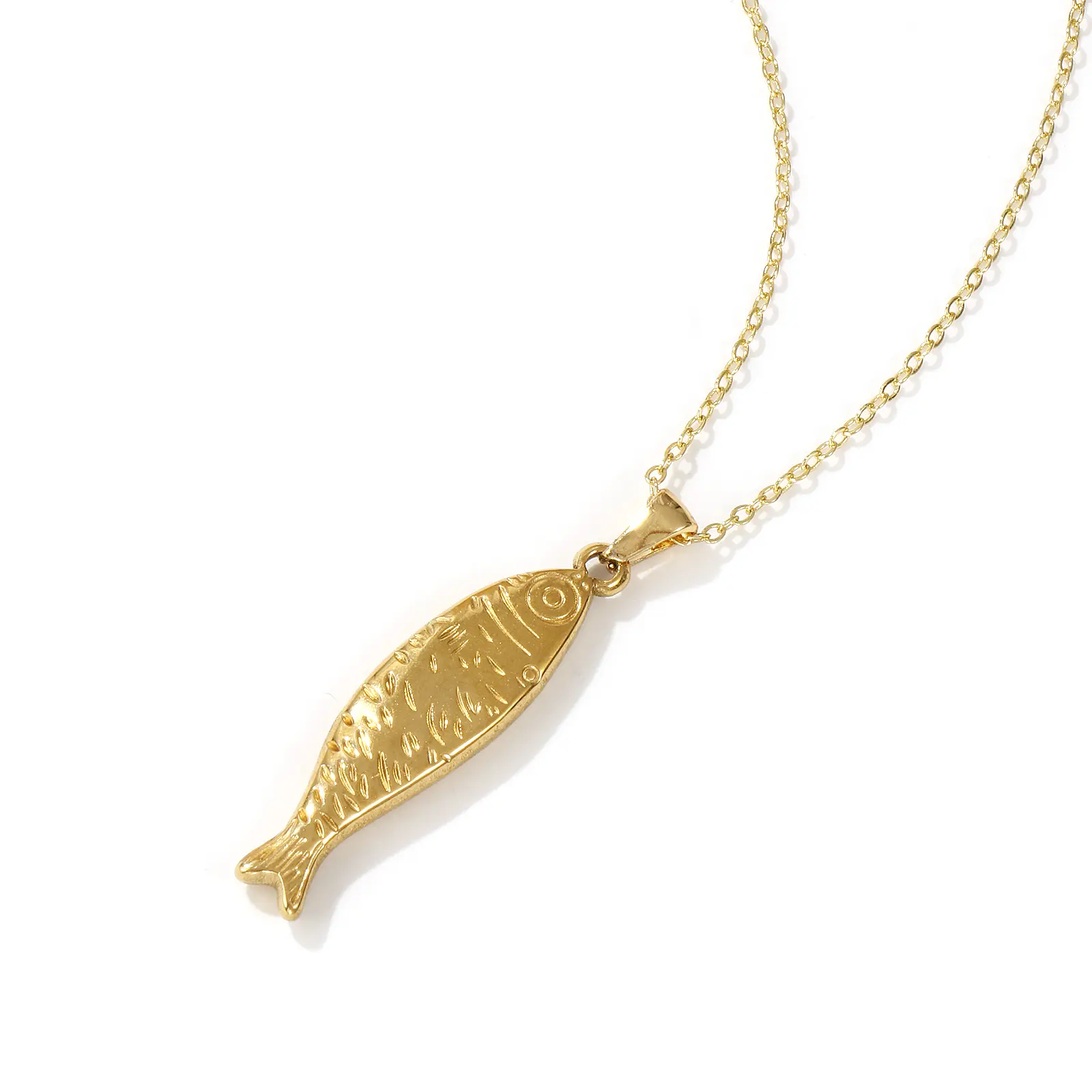 304 Stainless Steel Necklace 18K Gold Plated Link Cable Chain Fish Pendant Charm 45cm+ 5cm For Women Ocean Jewelry Gift 1 Piece