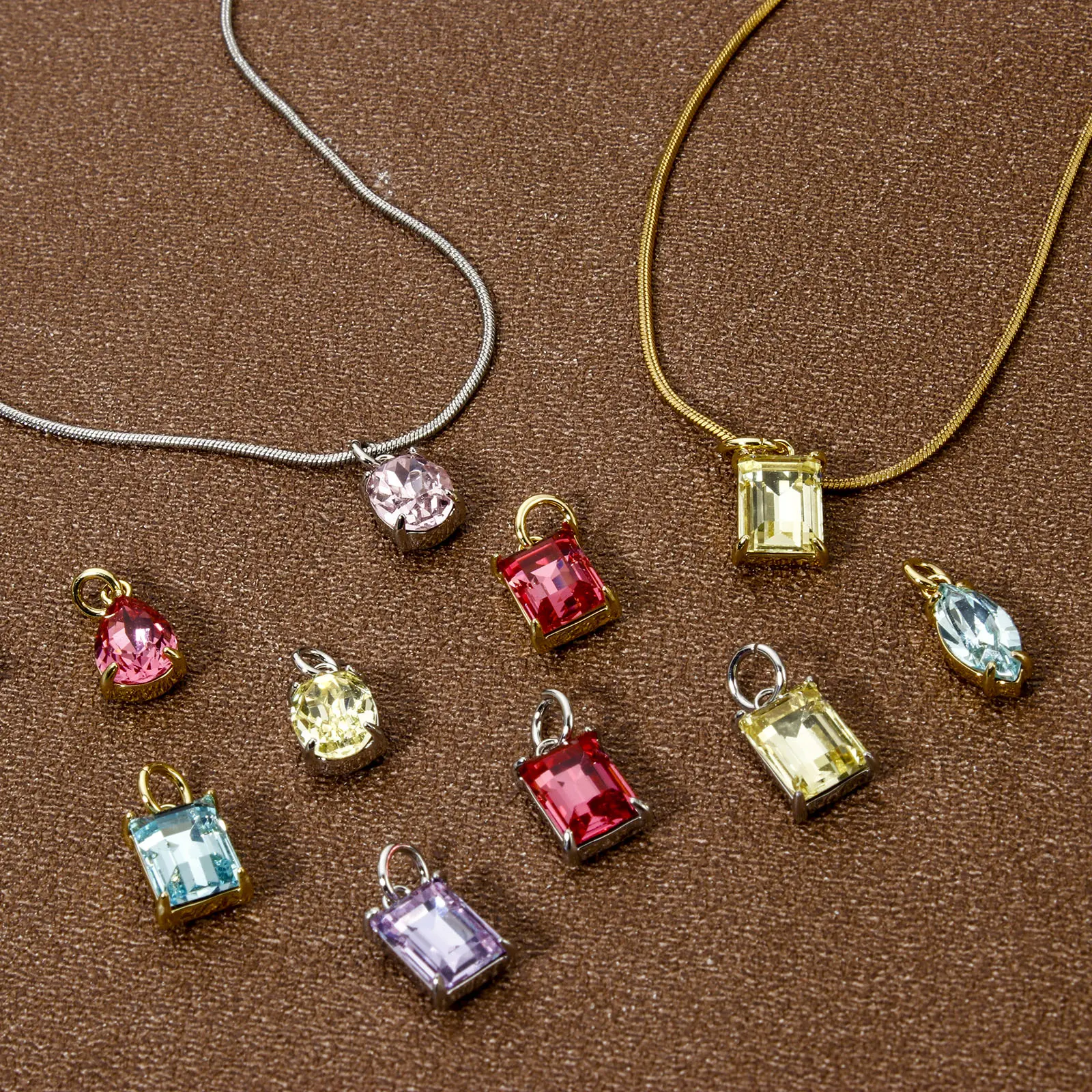 2 Piece Brass & Glass Geometric Charms Plated Water Drop Heart Olivary Multicolor Pendants For Necklace Bracelet Jewelry Making