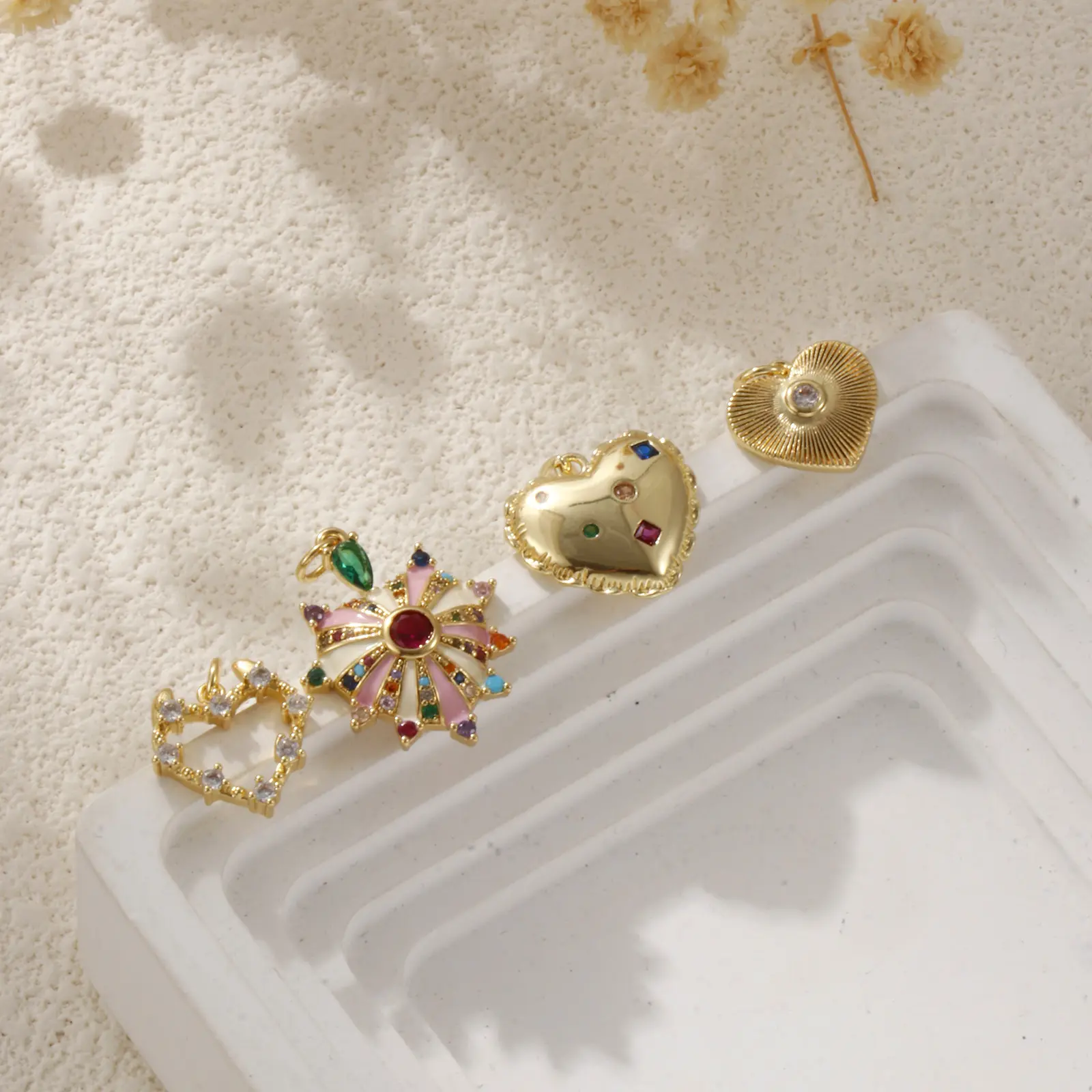 1 Piece Brass & Cubic Zirconia Valentine's Day Charms 18K Real Gold Plated Heart Pendant For DIY Necklace Jewelry Making