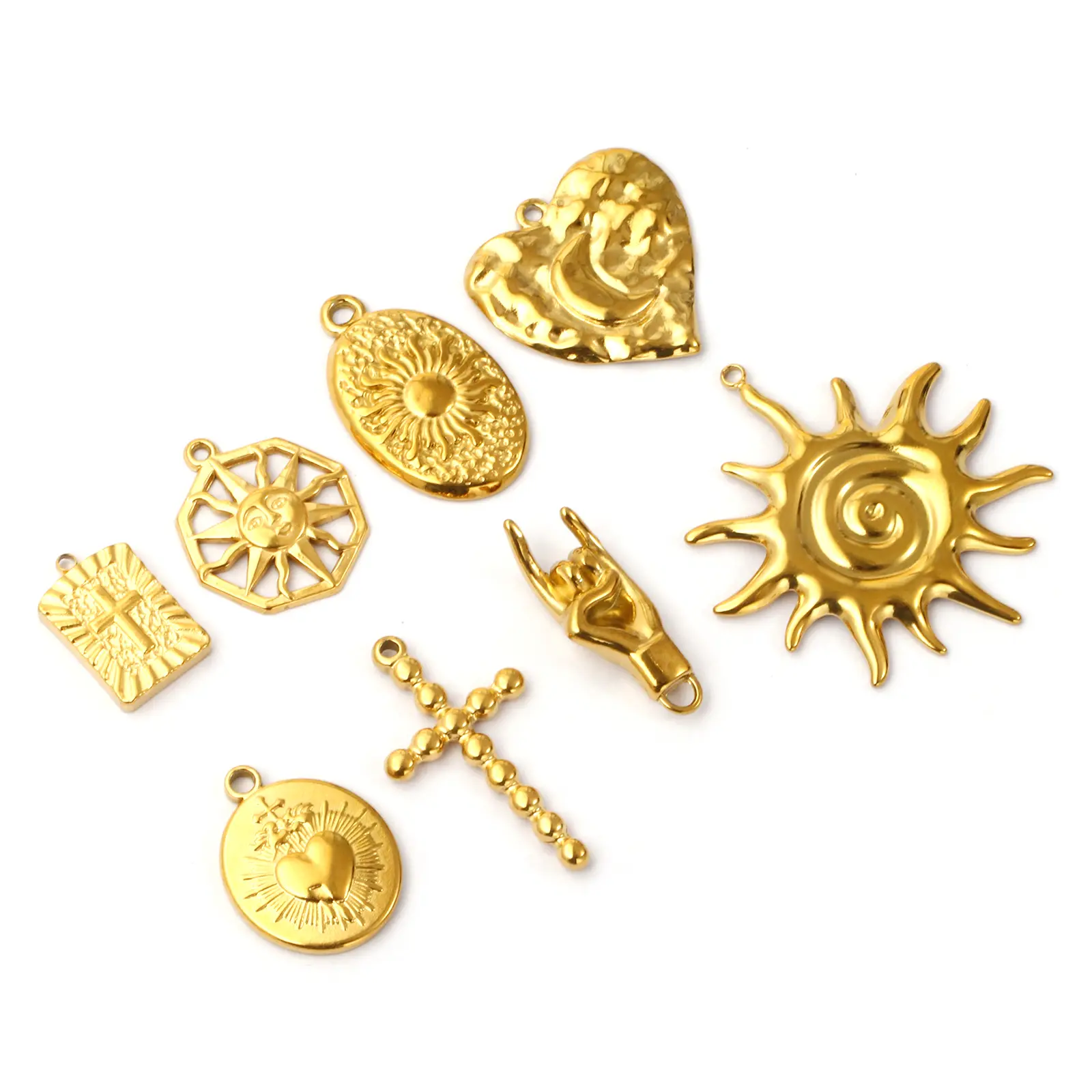 2 PCs 304 Stainless Steel Charms 18K Gold Plated Heart Cross Sun Metal Pendant For DIY Necklace Jewelry Making Findings