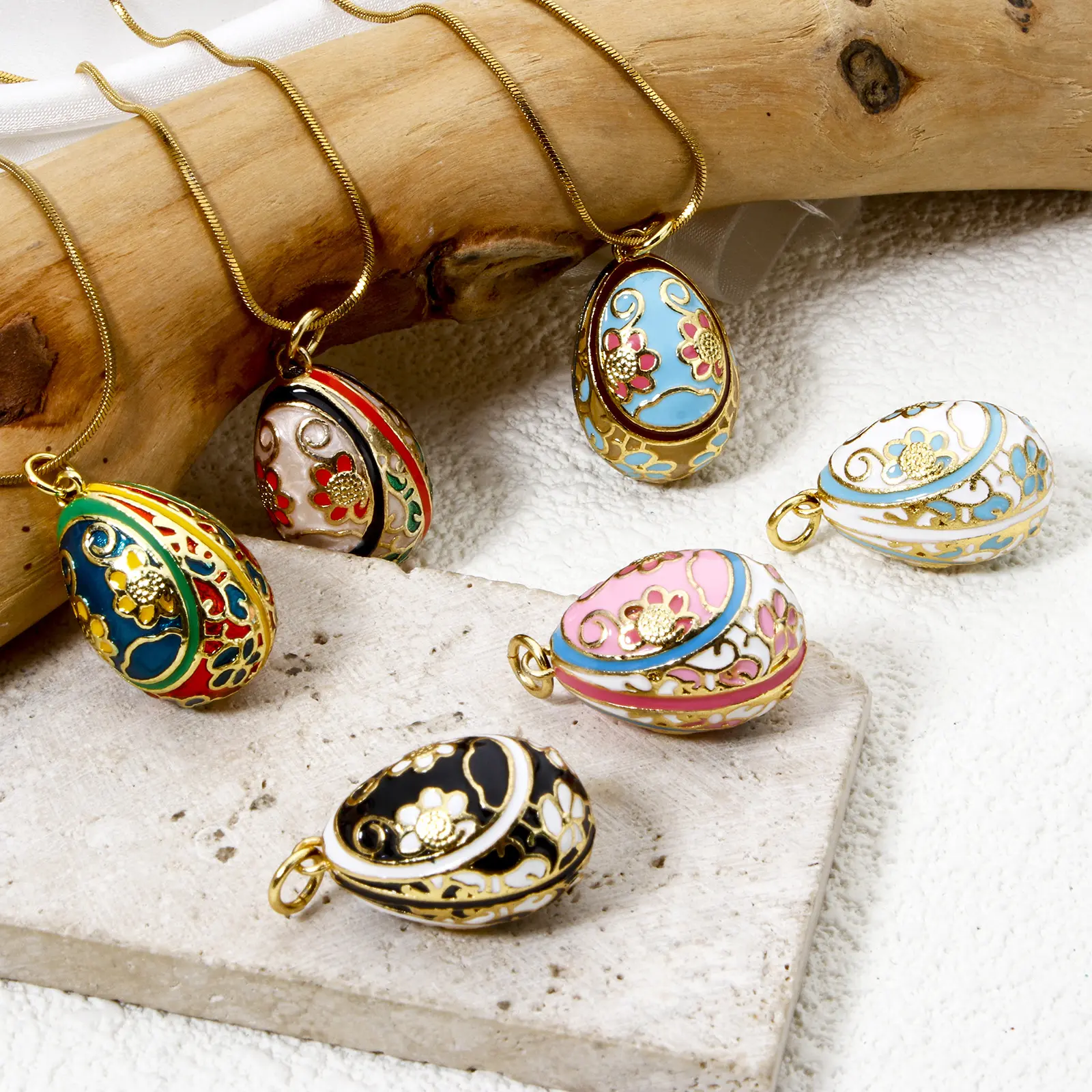 1 Piece Brass Easter Day Series Charms For Jewelry Making 18K Gold Plated Flower Faberge Egg Pendant DIY Findings 28mm x 15.5mm