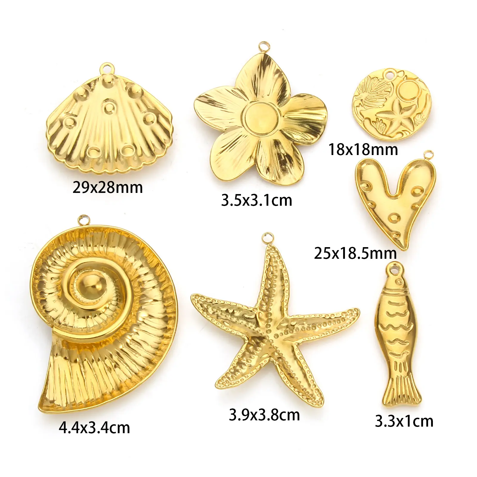 2 PCs 304 Stainless Steel Pendants 18K Real Gold Plated Ocean Shell Fish Acrylic Imitation Pearl Chamrs For DIY Necklace Jewelry