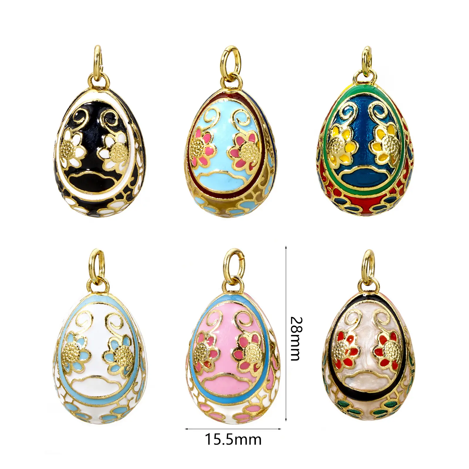 1 Piece Brass Easter Day Series Charms For Jewelry Making 18K Gold Plated Flower Faberge Egg Pendant DIY Findings 28mm x 15.5mm