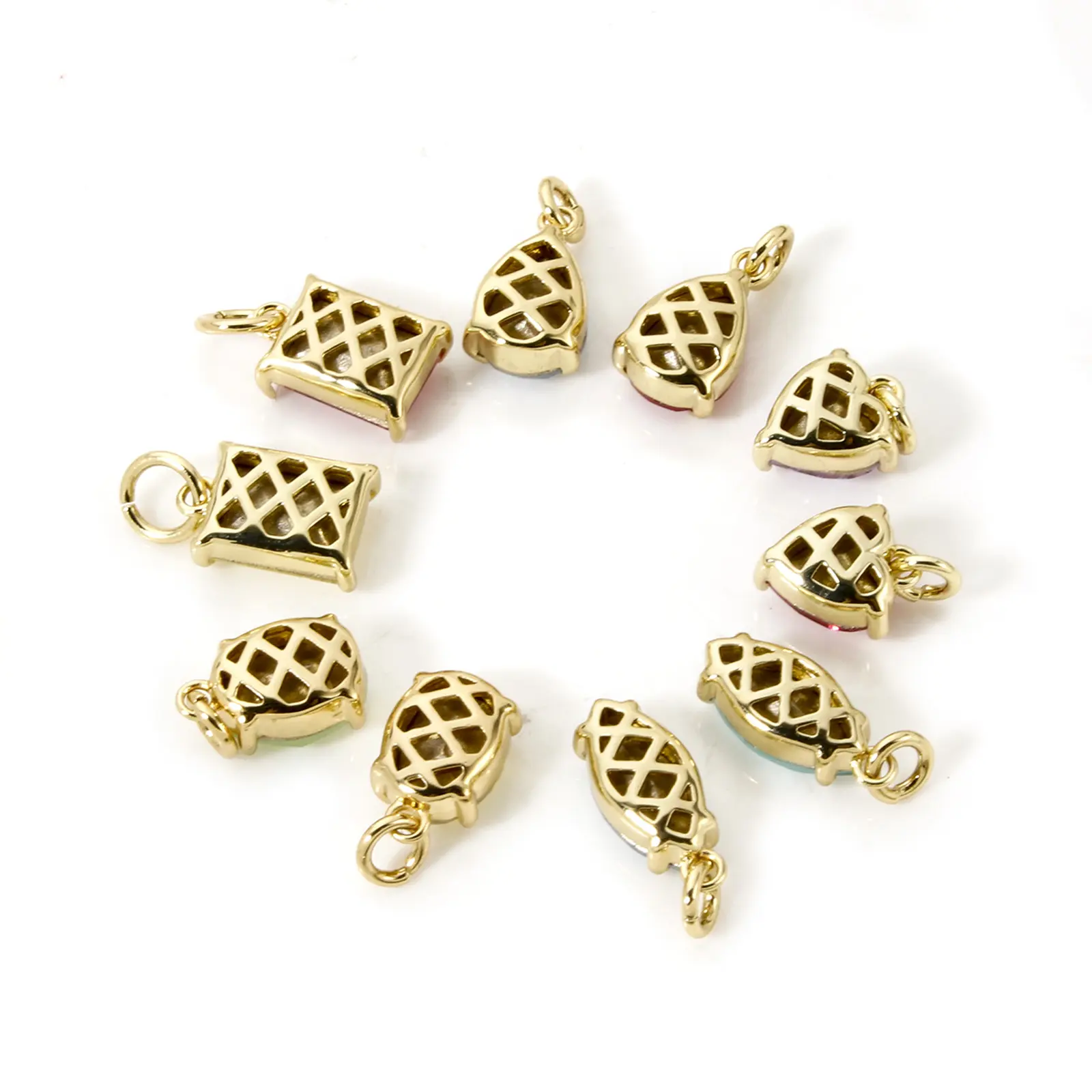 2 Piece Brass & Glass Geometric Charms Plated Water Drop Heart Olivary Multicolor Pendants For Necklace Bracelet Jewelry Making