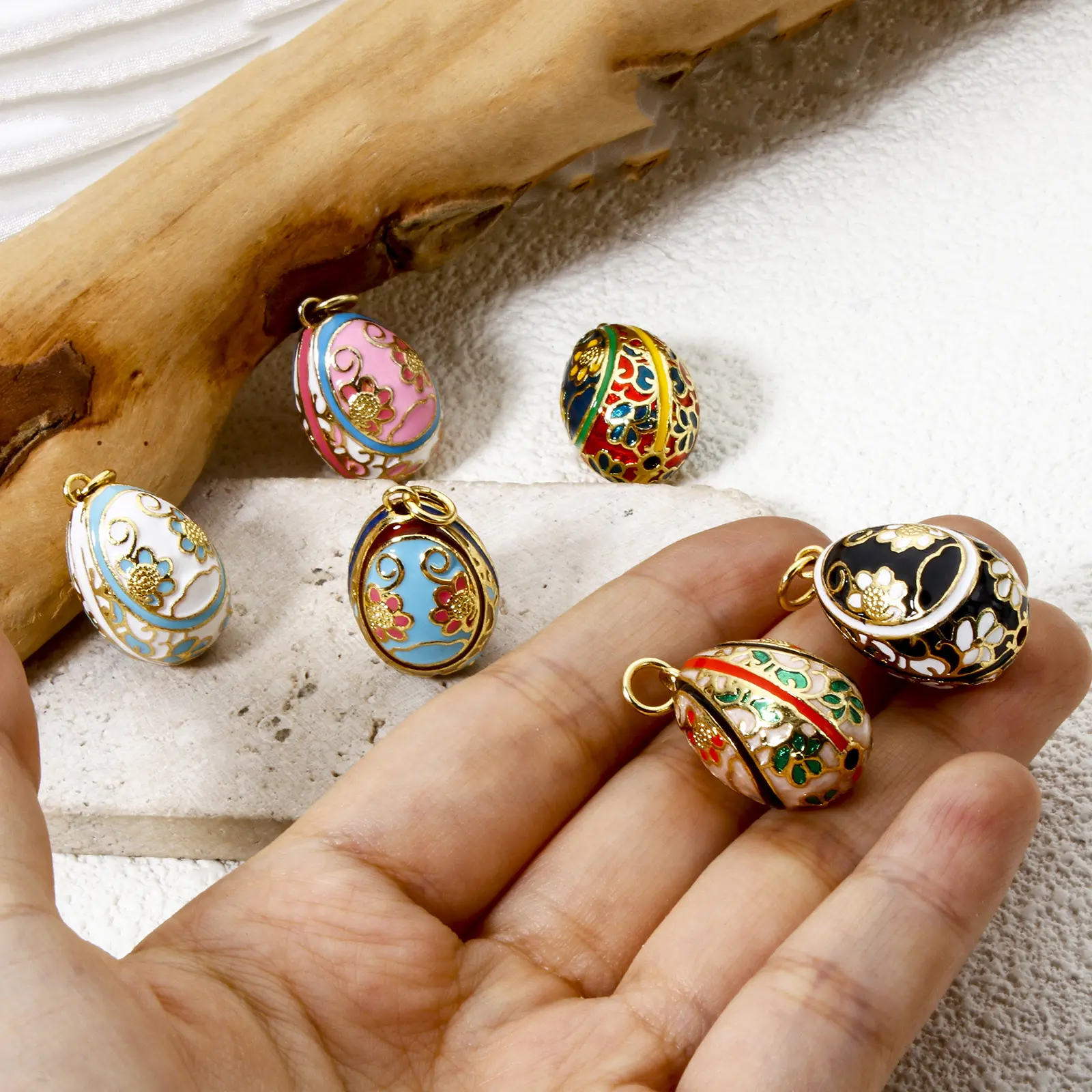 1 Piece Brass Easter Day Series Charms For Jewelry Making 18K Gold Plated Flower Faberge Egg Pendant DIY Findings 28mm x 15.5mm