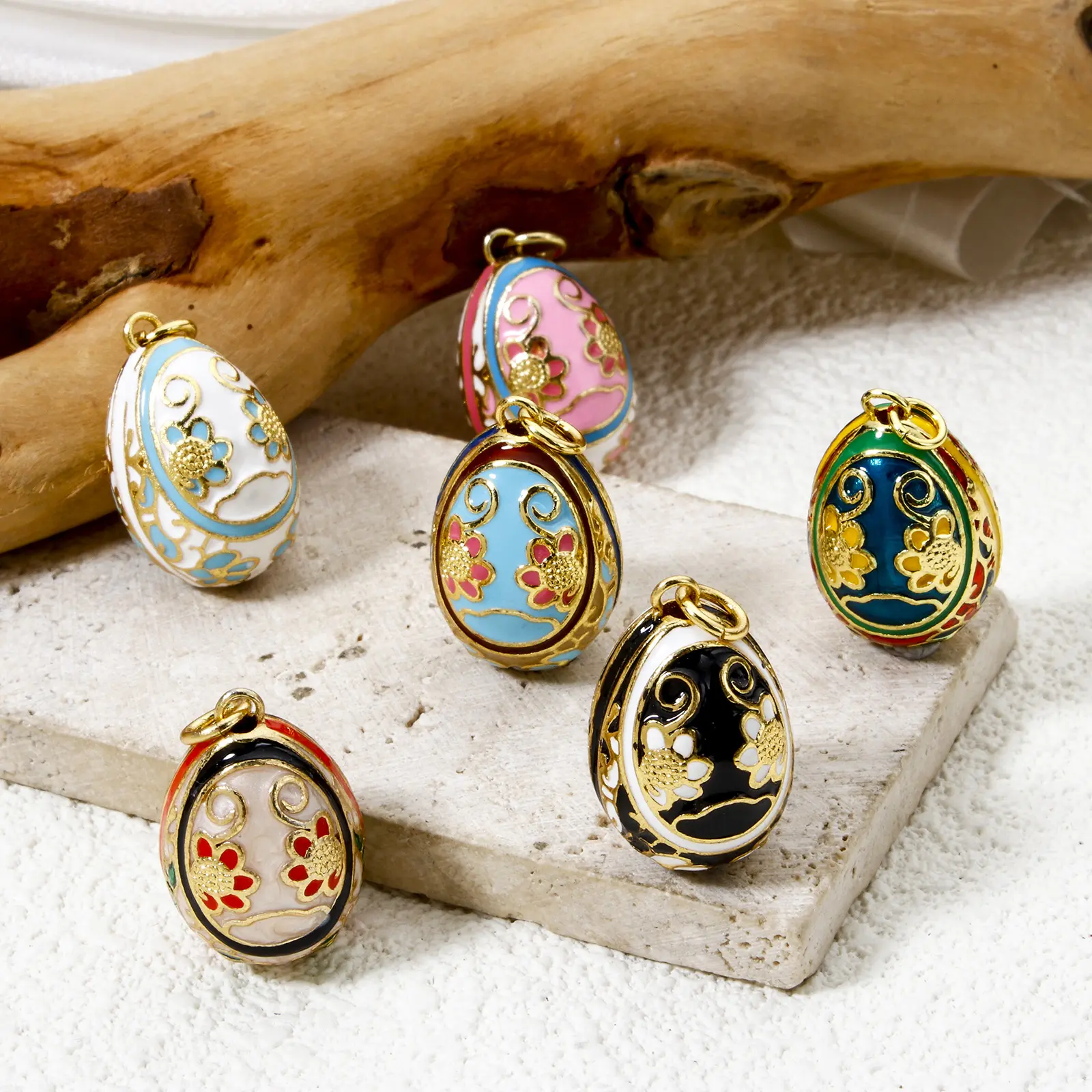 1 Piece Brass Easter Day Series Charms For Jewelry Making 18K Gold Plated Flower Faberge Egg Pendant DIY Findings 28mm x 15.5mm