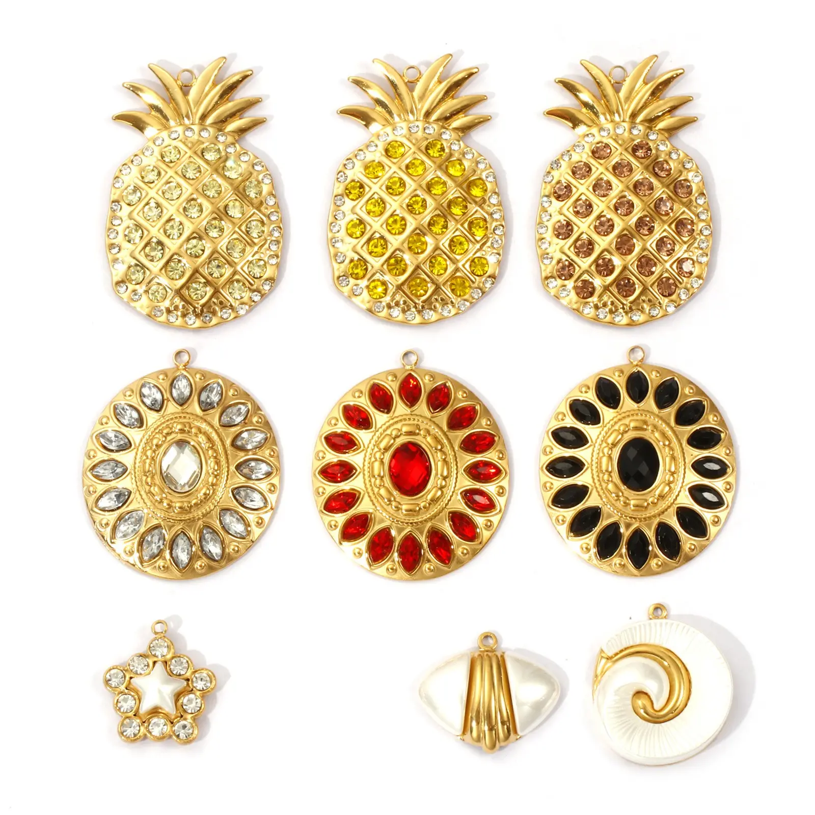 1 Piece 304 Stainless Steel Pendant 18K Real Gold Plated pineapple oval conch Pendant For DIY Necklace Bracelet Jewelry Making