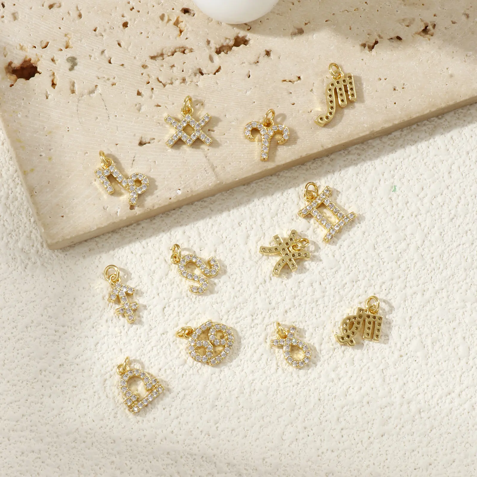 2 Piece Brass Constellation Charms 18K Gold Plated Transparent Cubic Zirconia Pendants For DIY Necklace Jewlery Making Findings