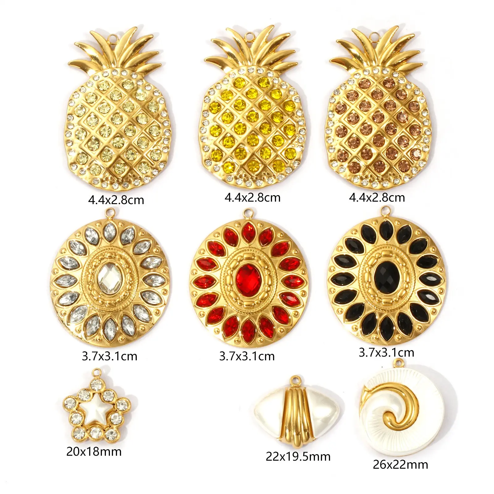 1 Piece 304 Stainless Steel Pendant 18K Real Gold Plated pineapple oval conch Pendant For DIY Necklace Bracelet Jewelry Making