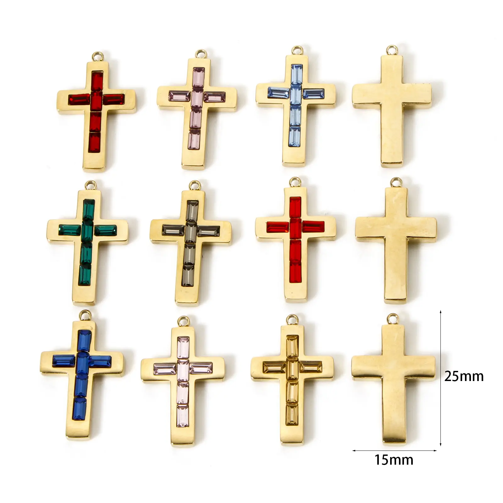 1 Piece Birthstone Cross Earrings Charms 14K Real Gold Plated Stainless Steel Pendant For Necklace DIY Findings 25mm x 15mm