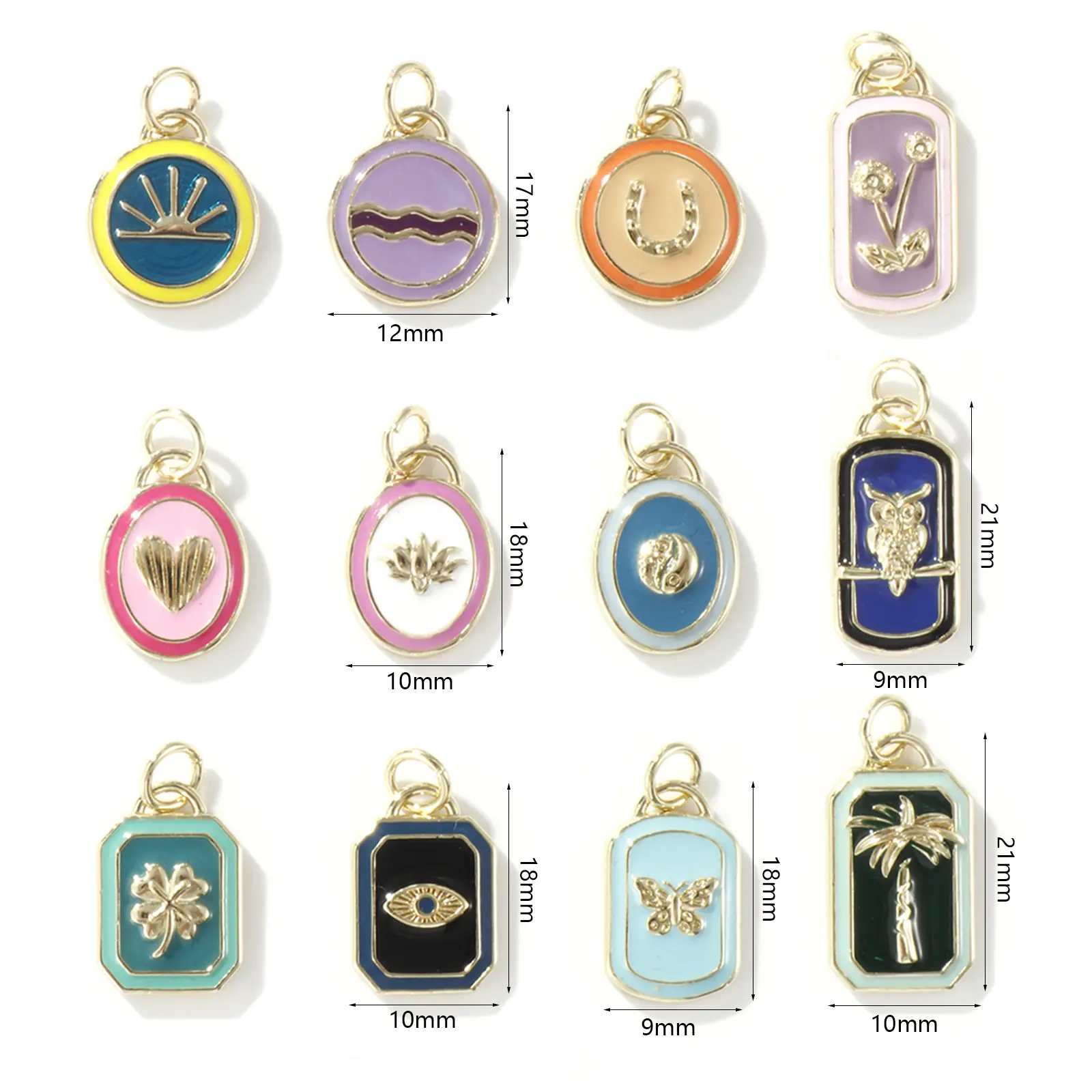 1 Piece Brass Charms 18K Real Gold Plated Enamel Heart Butterfly Sun Dandelion Pendants For DIY Necklace Barcelet Jewelry Making