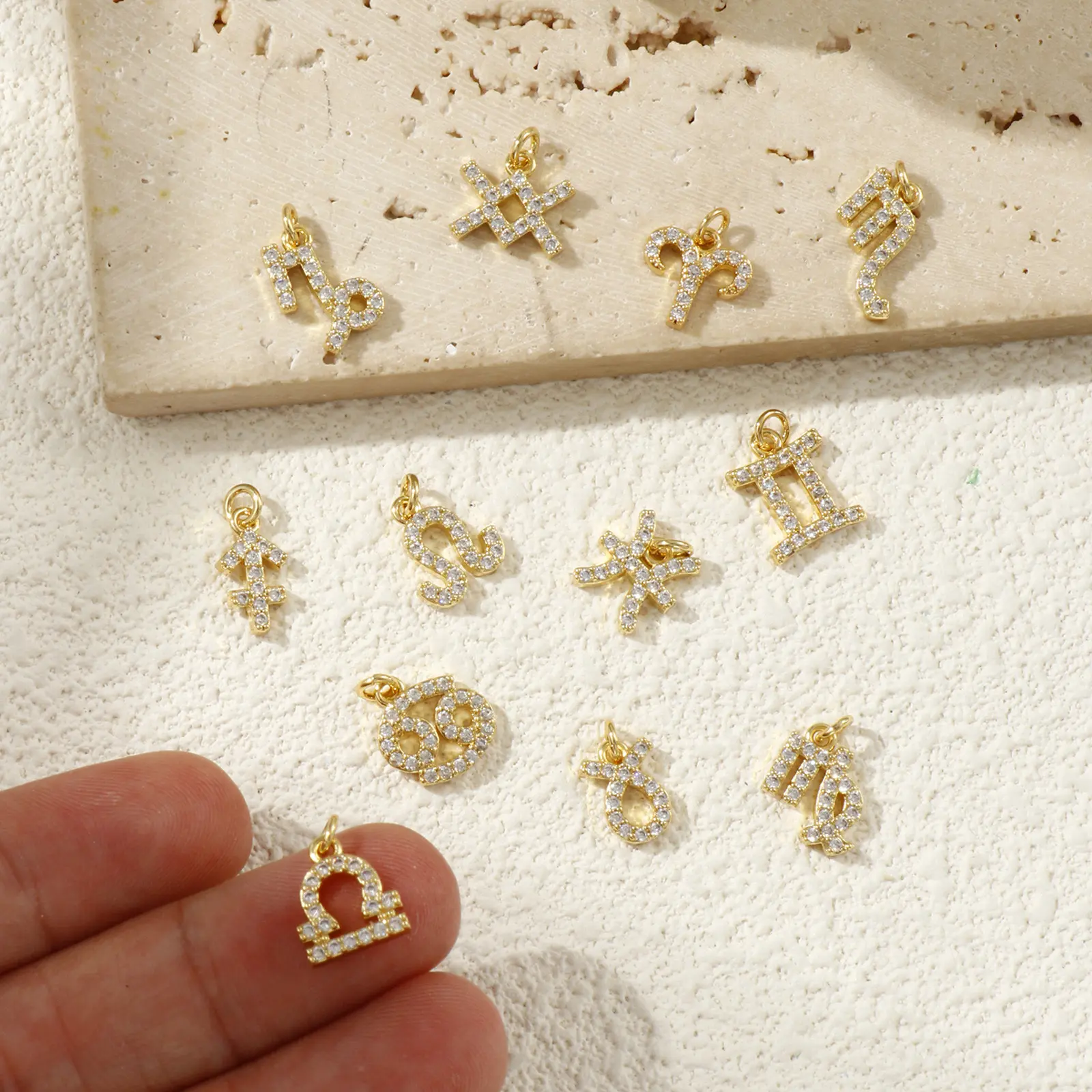 2 Piece Brass Constellation Charms 18K Gold Plated Transparent Cubic Zirconia Pendants For DIY Necklace Jewlery Making Findings