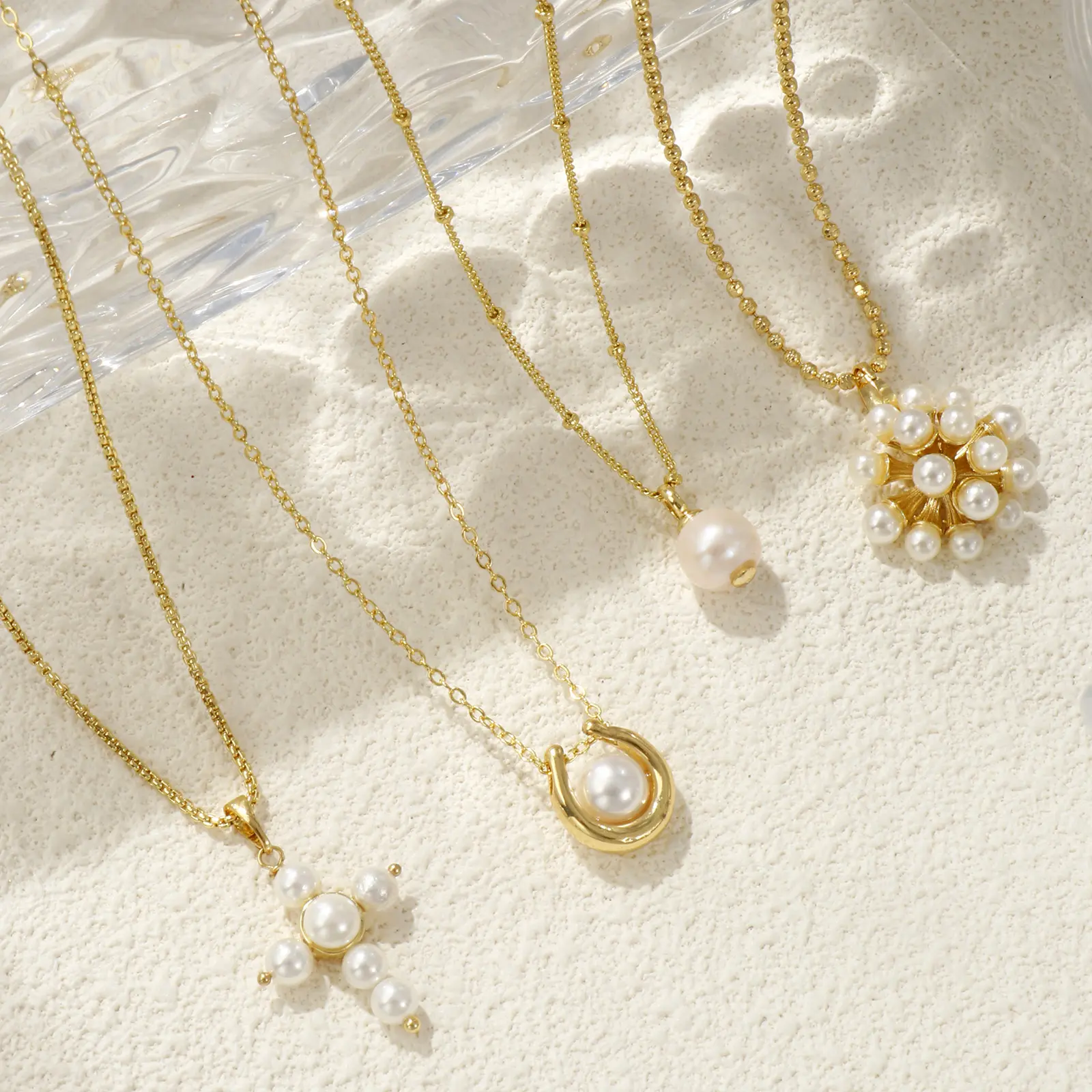 1 Piece Dainty Necklace 18K Gold Plated Pendant Charm Necklace Brass Imitation pearl Cross For Women Dainty Gift  45cm+5cm long