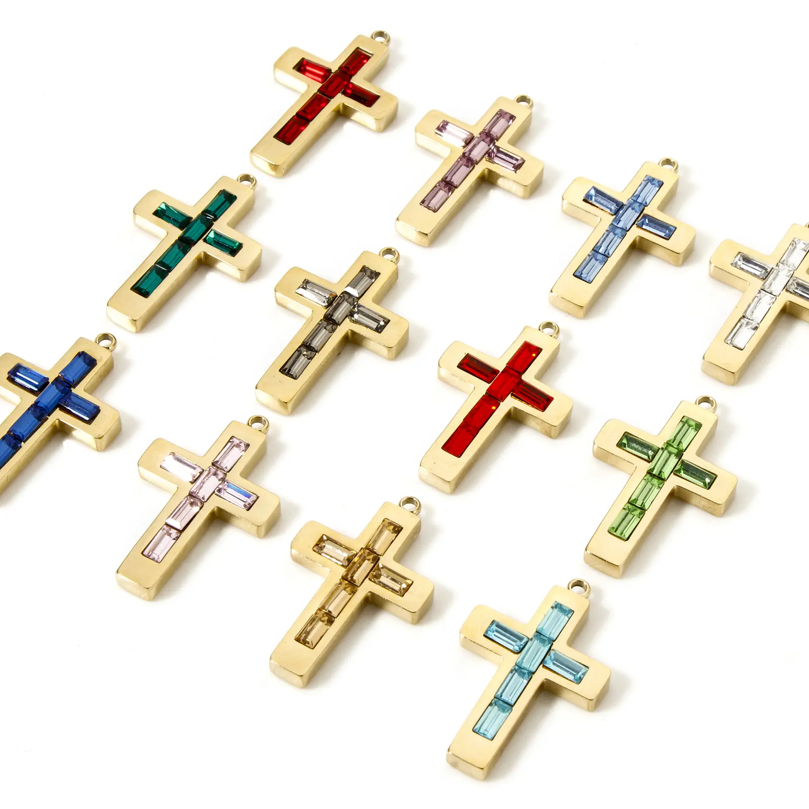 1 Piece Birthstone Cross Earrings Charms 14K Real Gold Plated Stainless Steel Pendant For Necklace DIY Findings 25mm x 15mm
