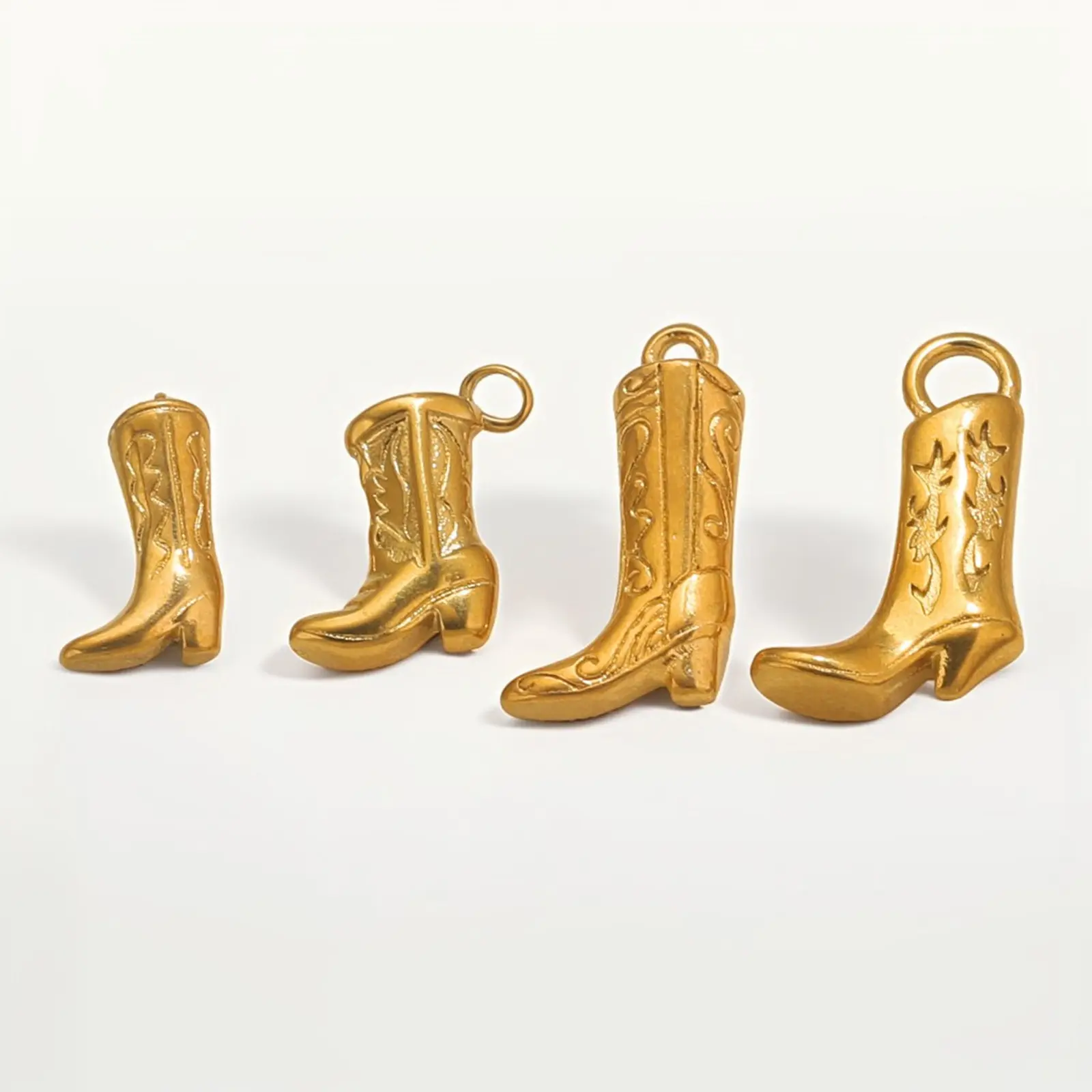 2 Piece 304 Stainless Steel West Cowboy Charms Boots Carved Pattern 3D Pendants For DIY Jewelry Necklace Making Findings