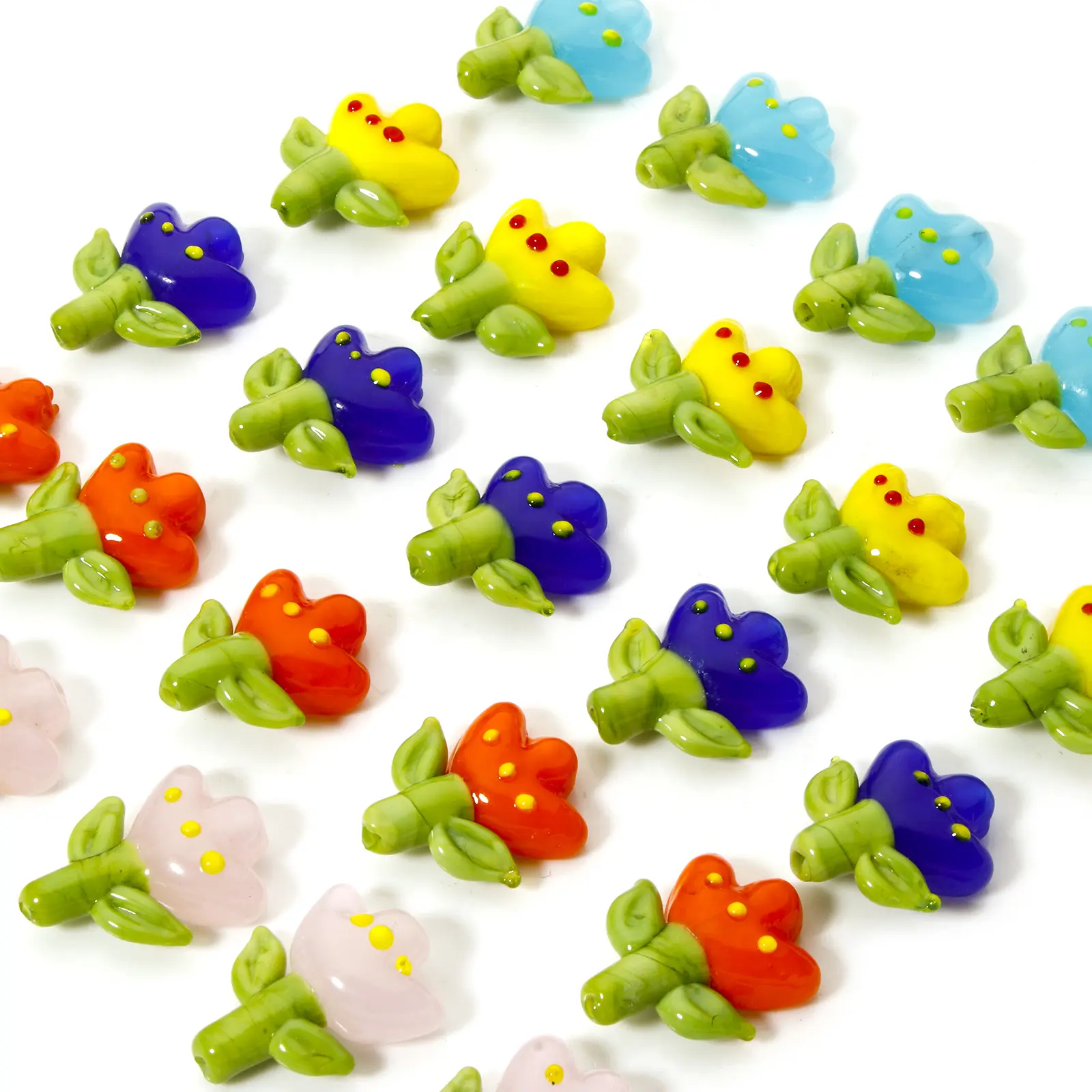 2 PCs 3D Lampwork Glass Flora Collection Flower Beads Multicolor For DIY Jewelry Making About 22mm x 18mm, Hole: Approx 1.4mm