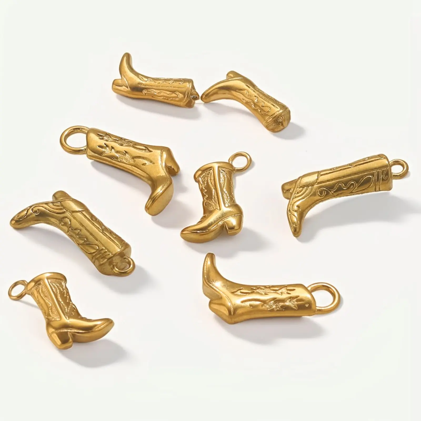 2 Piece 304 Stainless Steel West Cowboy Charms Boots Carved Pattern 3D Pendants For DIY Jewelry Necklace Making Findings