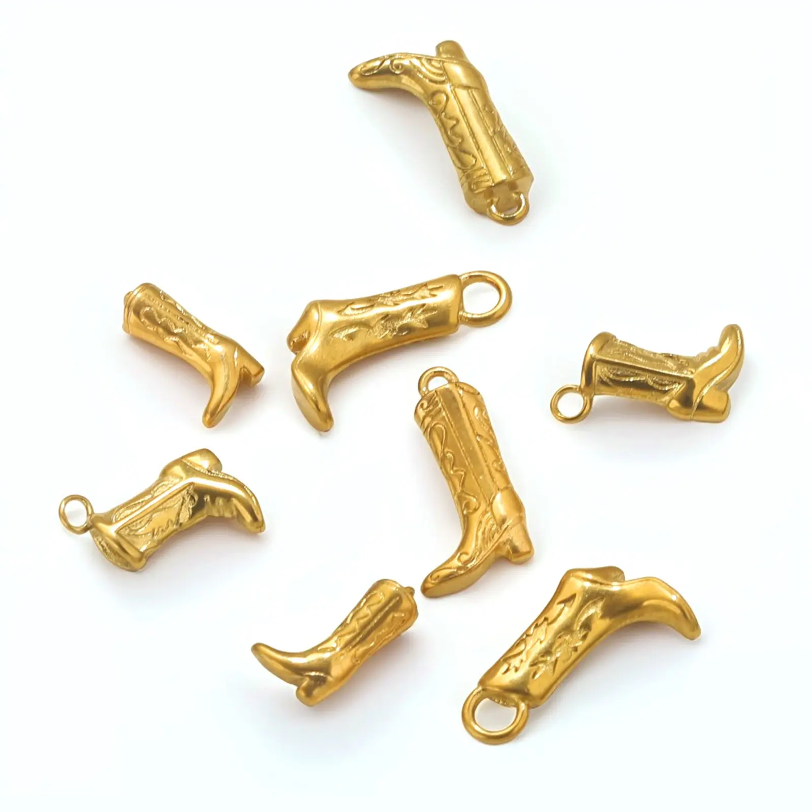 2 Piece 304 Stainless Steel West Cowboy Charms Boots Carved Pattern 3D Pendants For DIY Jewelry Necklace Making Findings
