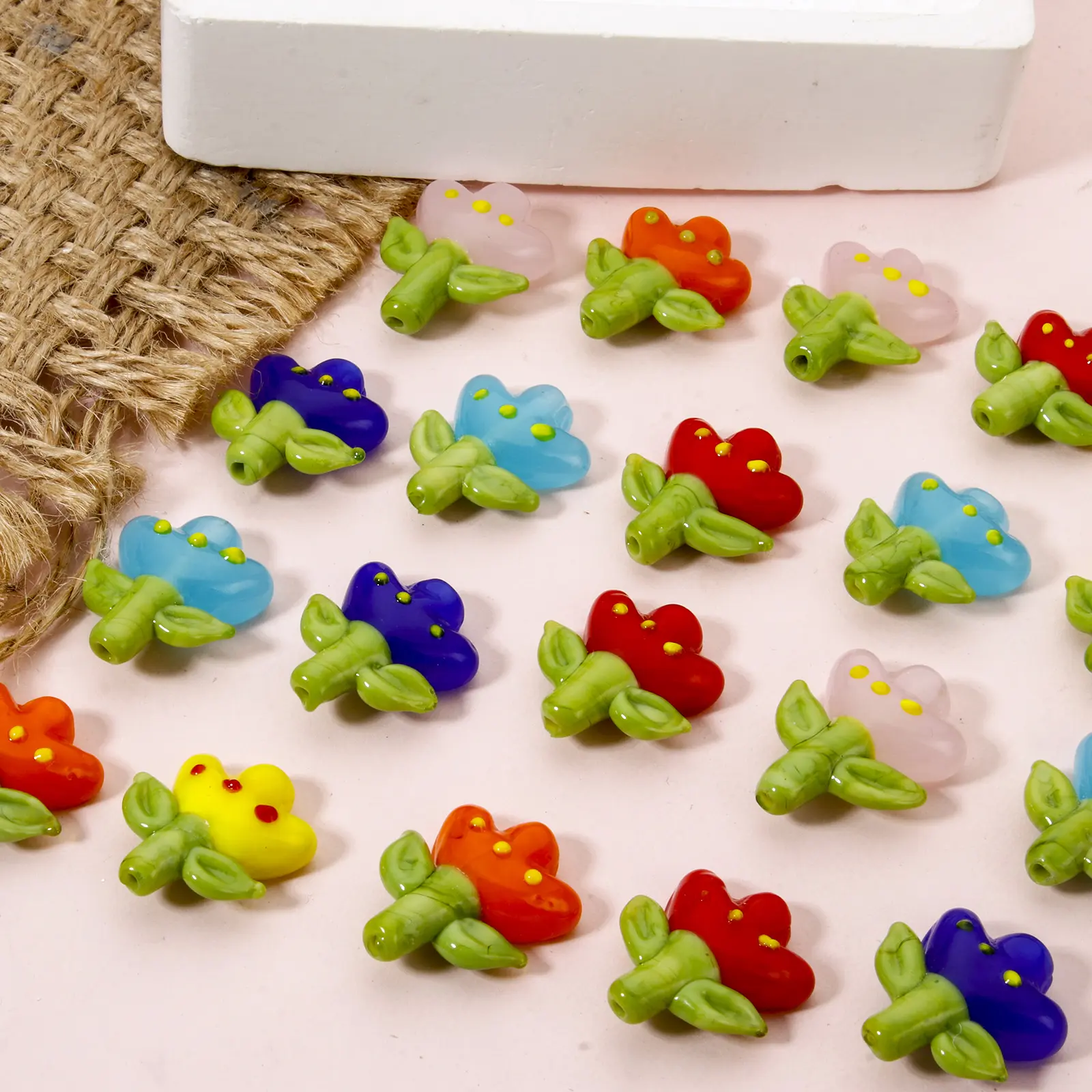 2 PCs 3D Lampwork Glass Flora Collection Flower Beads Multicolor For DIY Jewelry Making About 22mm x 18mm, Hole: Approx 1.4mm