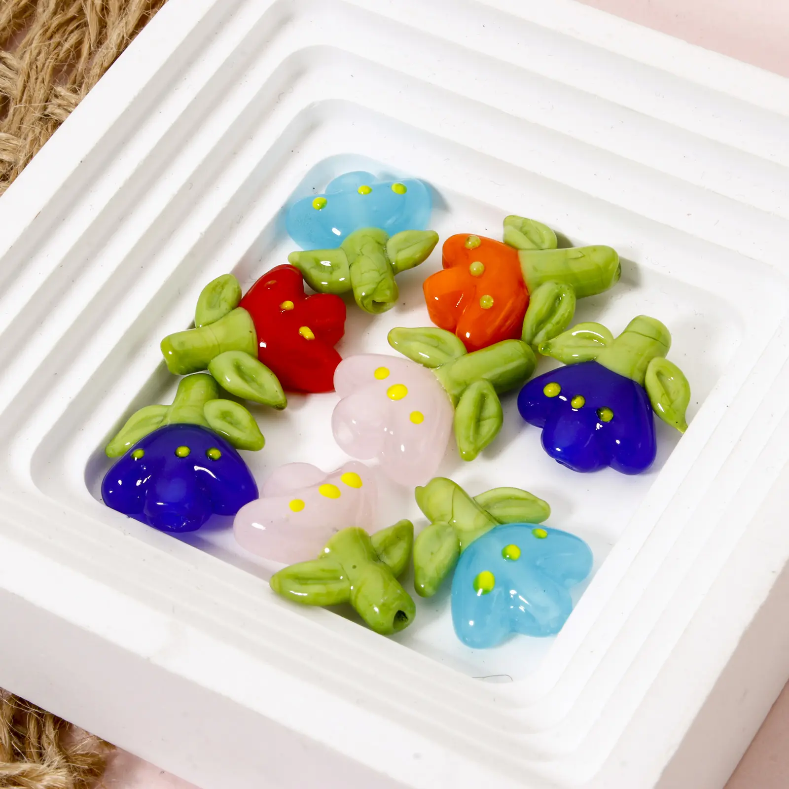 2 PCs 3D Lampwork Glass Flora Collection Flower Beads Multicolor For DIY Jewelry Making About 22mm x 18mm, Hole: Approx 1.4mm