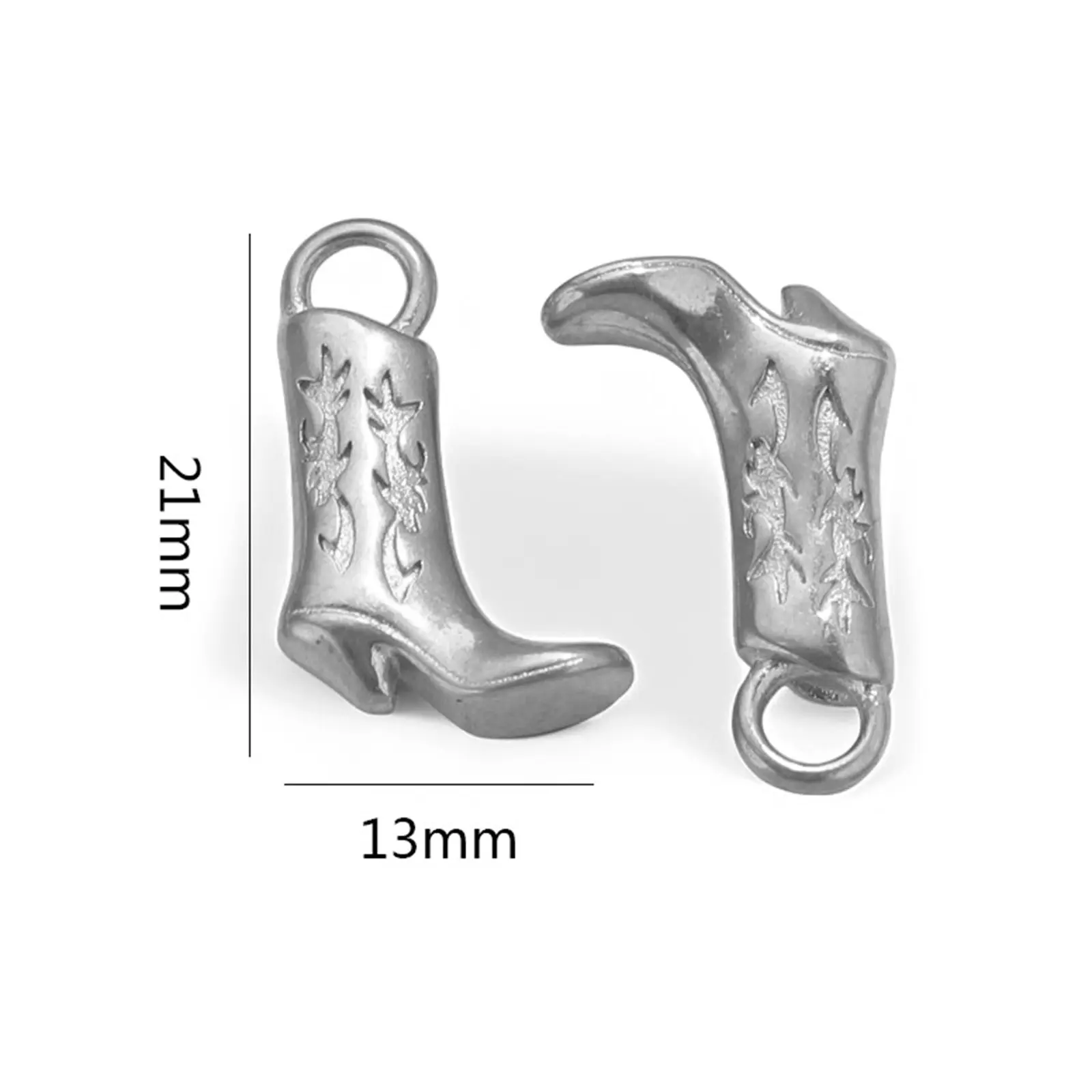 2 Piece 304 Stainless Steel West Cowboy Charms Boots Carved Pattern 3D Pendants For DIY Jewelry Necklace Making Findings