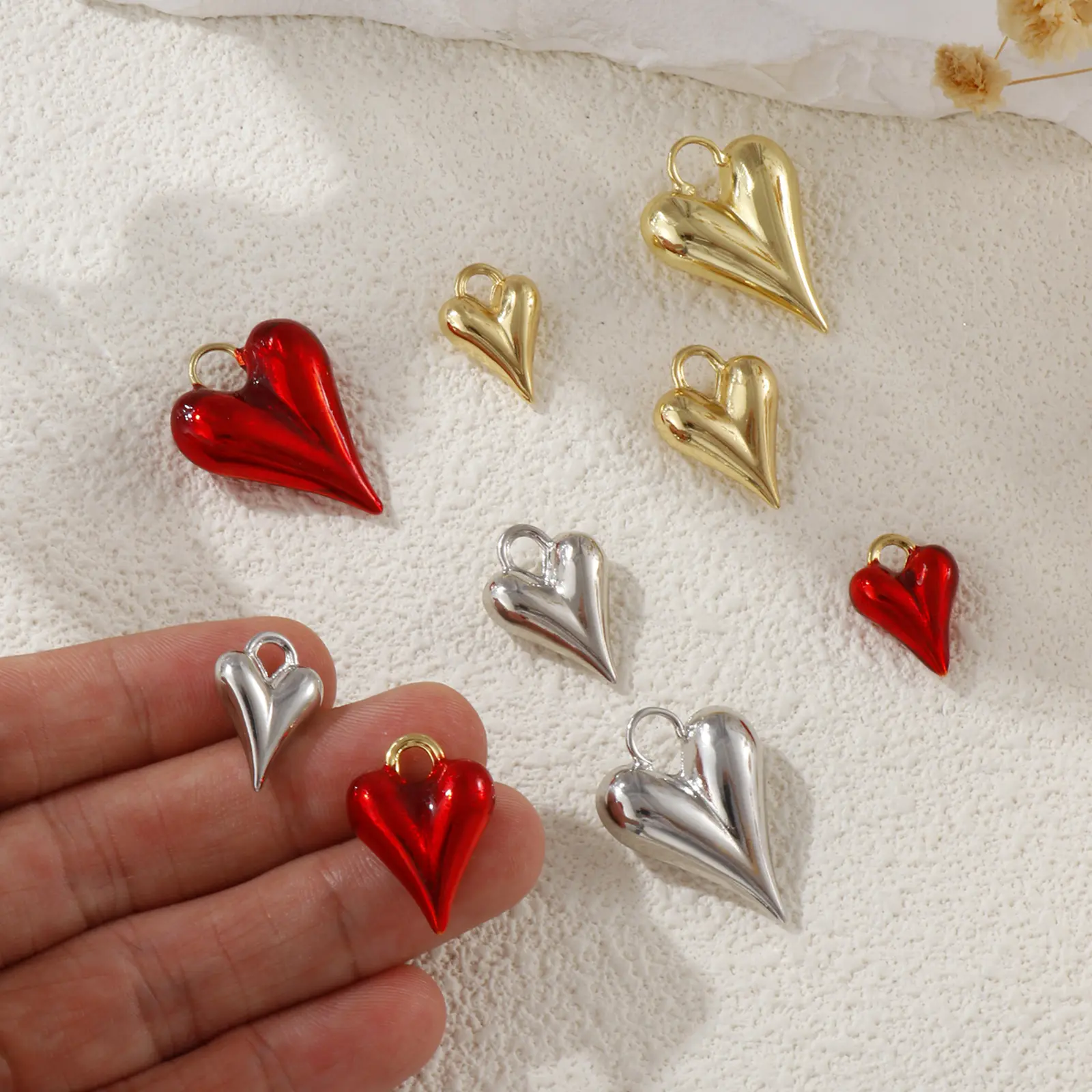 1 Piece Brass Valentine's Day Charms Real Gold Plated Heart 3D Red Hearts Pendant For DIY Necklace Bracelet Jewelry Making
