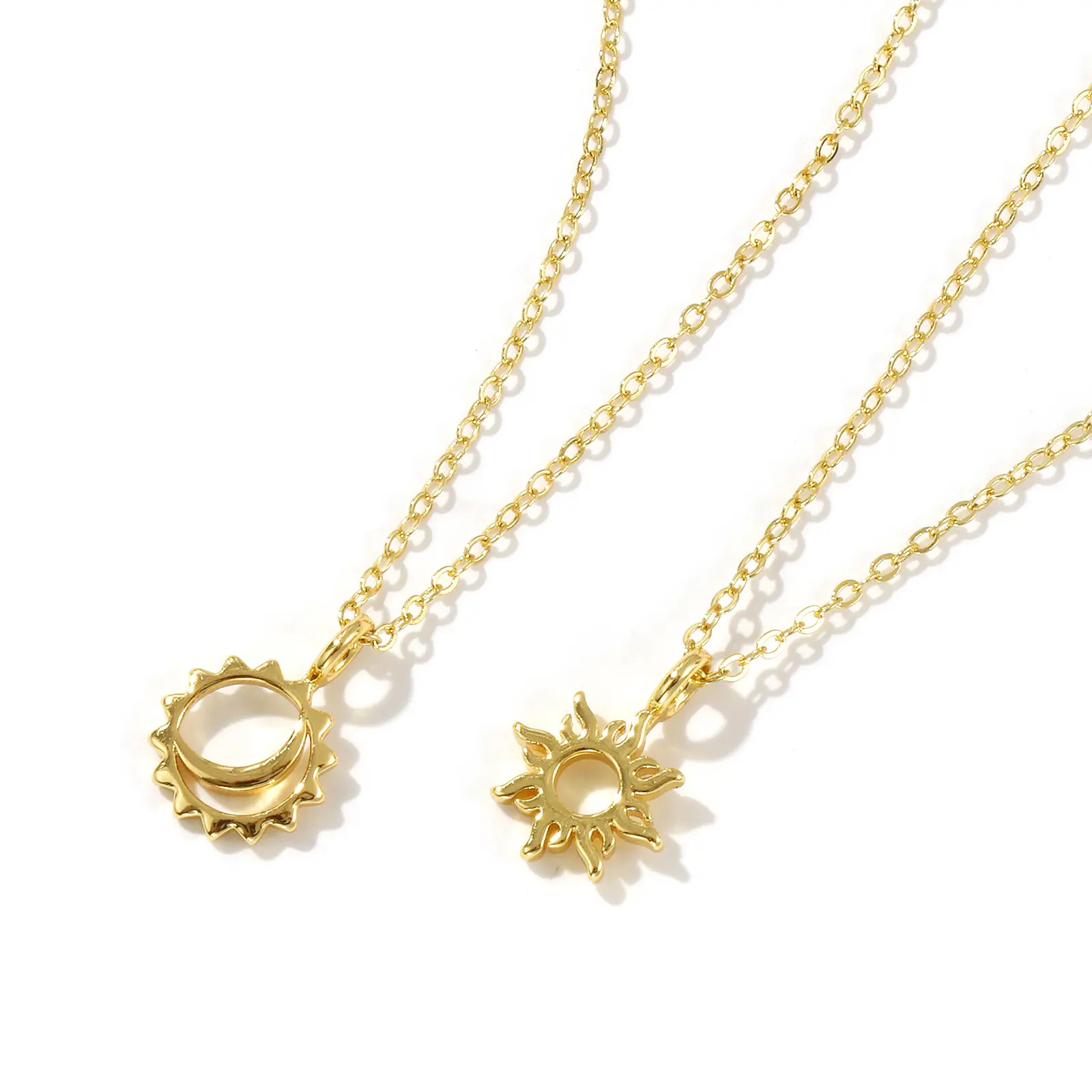 Sun Moon Pendant Charm Necklace Brass 18K Gold Plated Link Cable Chain 46cm(18.1") + 6cm(2.4") For Women Exquisite Galaxy Gift