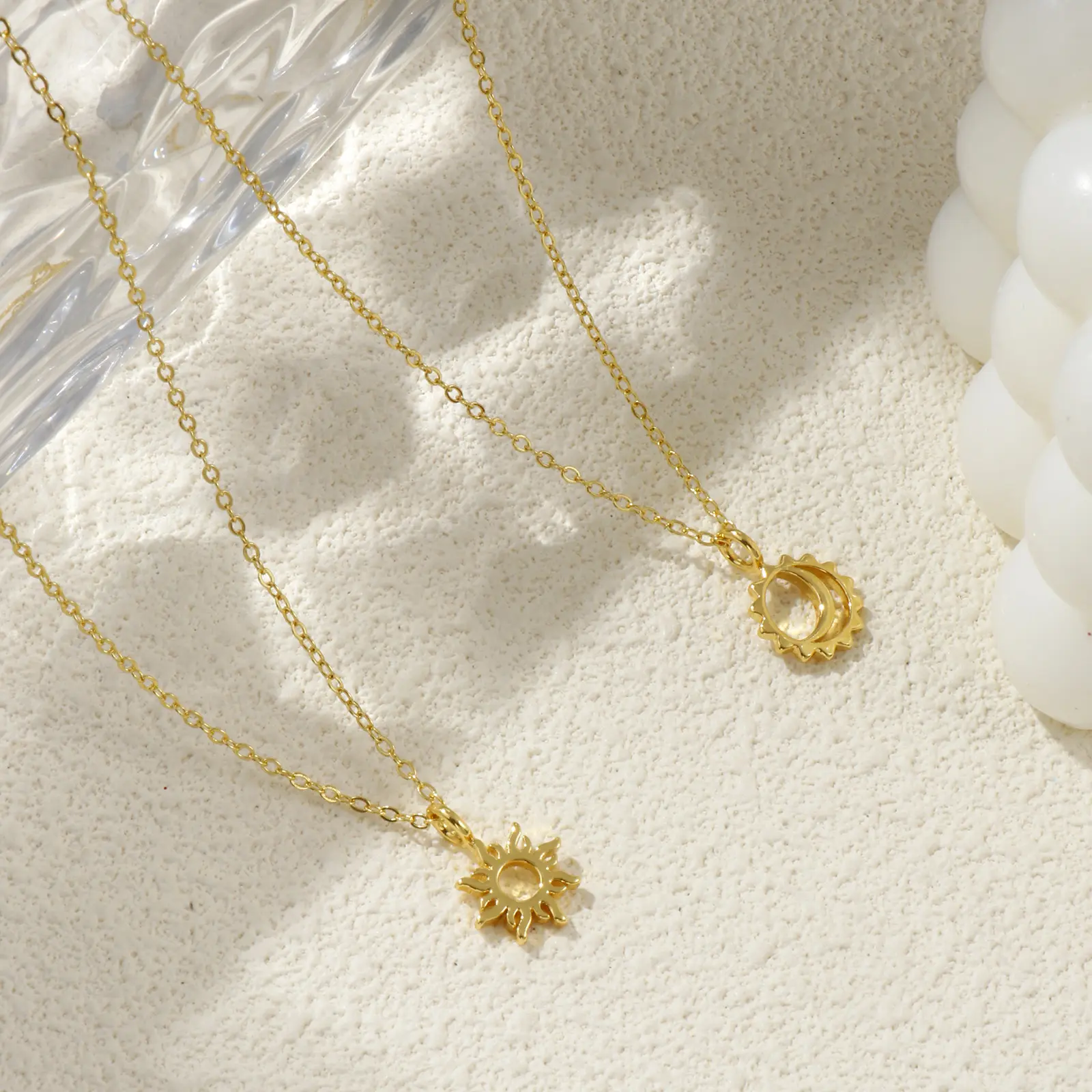 Sun Moon Pendant Charm Necklace Brass 18K Gold Plated Link Cable Chain 46cm(18.1") + 6cm(2.4") For Women Exquisite Galaxy Gift