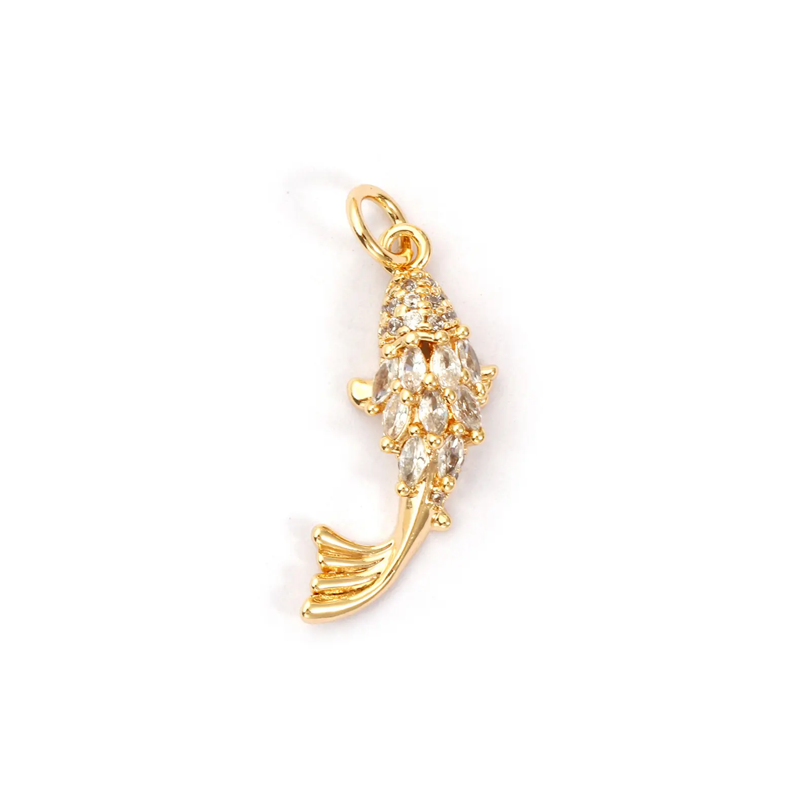 1 Piece Brass Ocean Jewelry Pendants Carp Fish 18K Gold Plated Enamel Lucky Fish 3D Red Cubic Zirconia For DIY Necklace Making