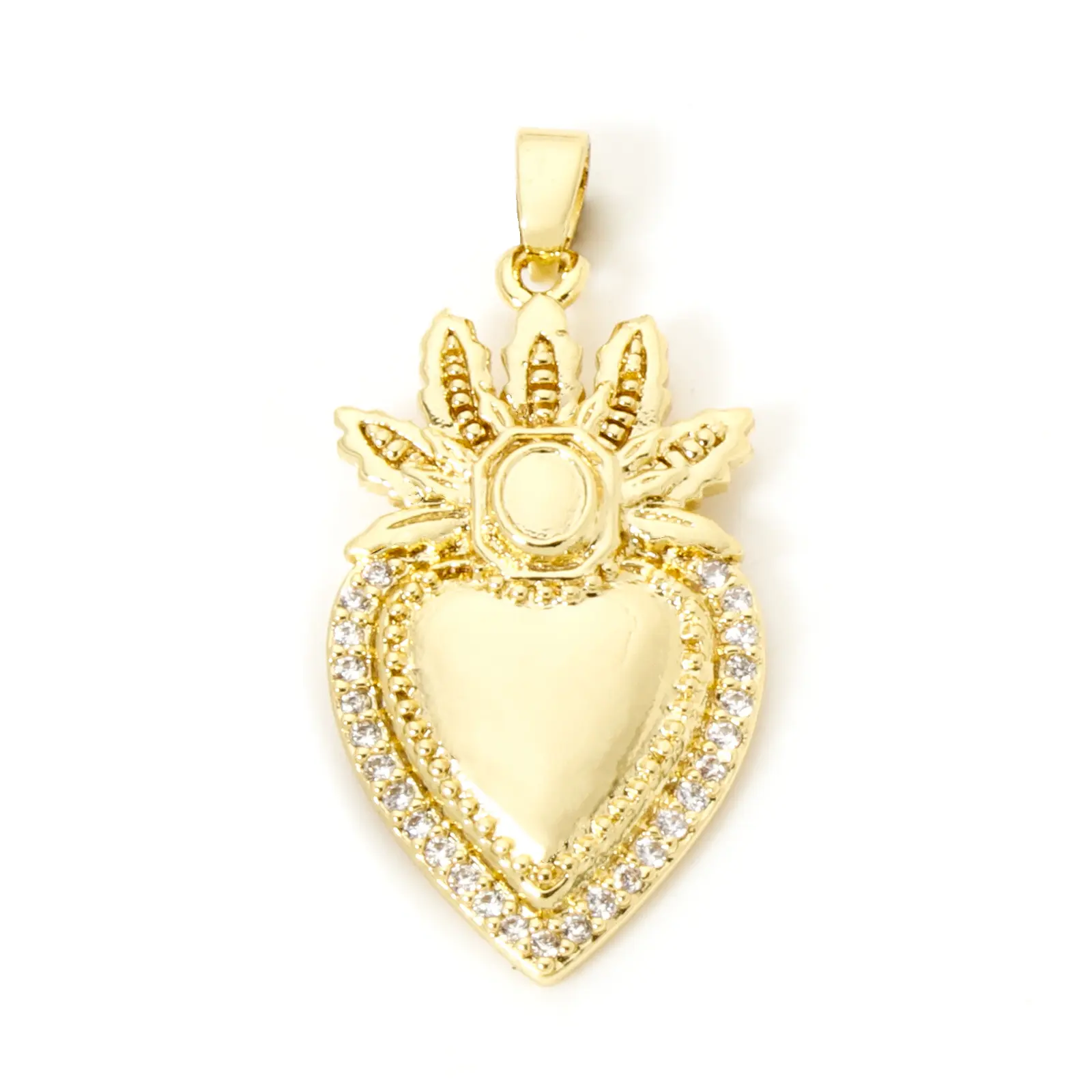 2 PCs Brass Religious Pendants Real Gold Plated Ex Voto Heart Micro Pave Clear Cubic Zirconia For DIY Neckalce Jewelry Making