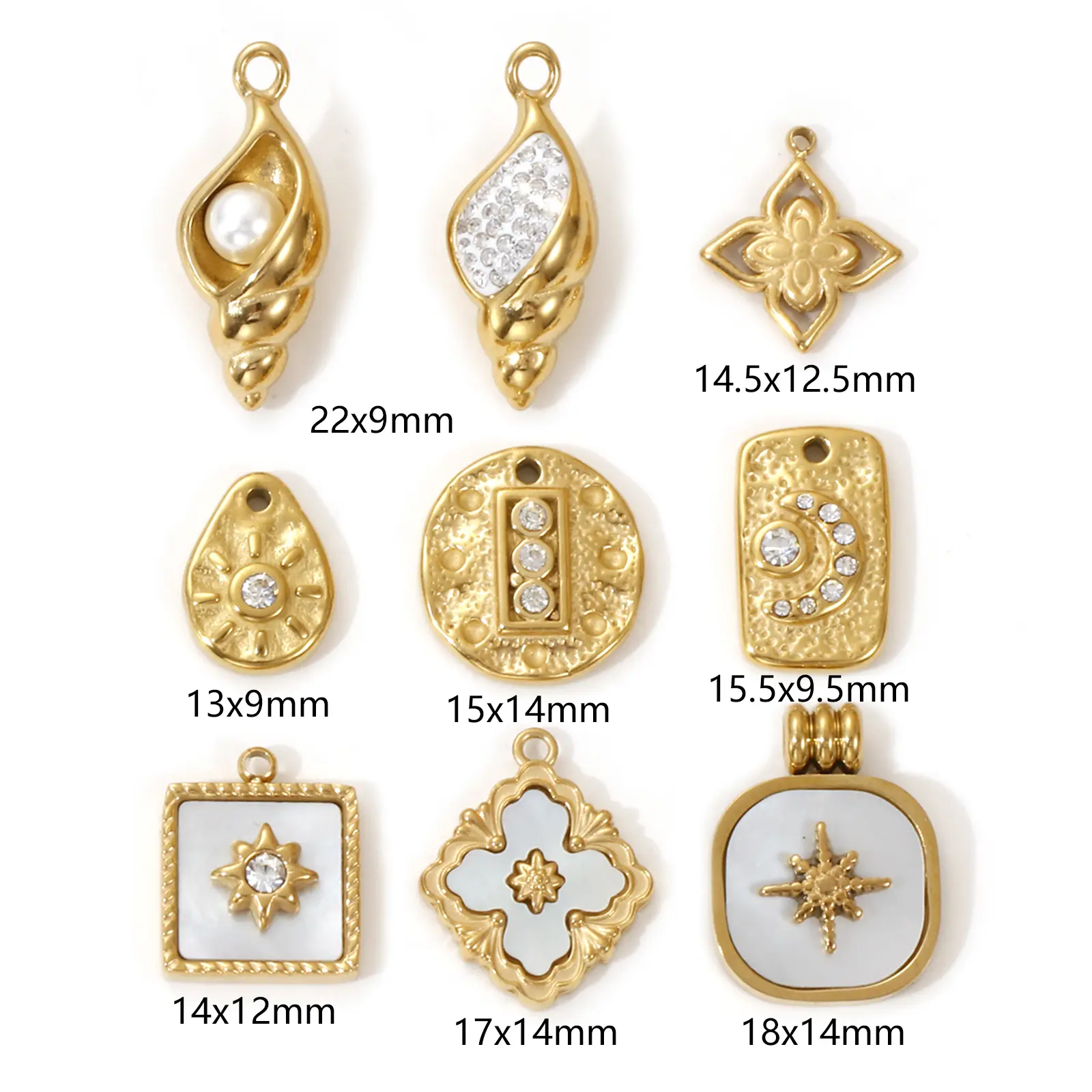 1 Piece 304 Stainless Steel Charms 18K Real Gold Plated Conch Flower Star Pendant For Necklace Bracelet Jewelry Making