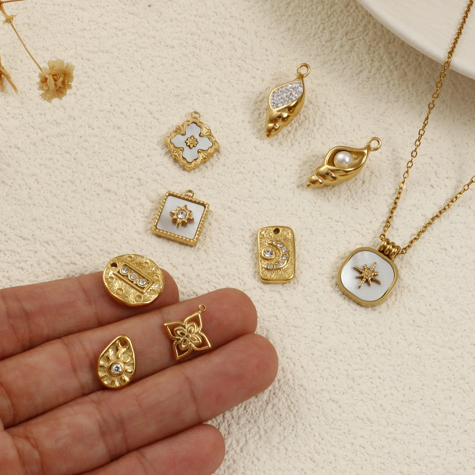 1 Piece 304 Stainless Steel Charms 18K Real Gold Plated Conch Flower Star Pendant For Necklace Bracelet Jewelry Making